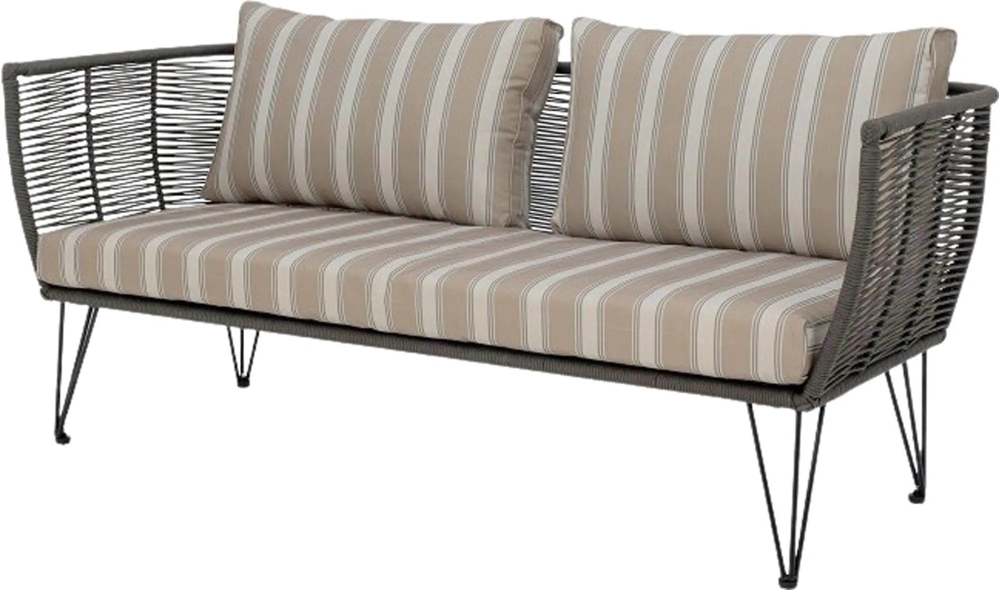 Elegantes 2er-Sofa mit grünem Polyesterseil und schwarzem Metallrahmen, ideal für modernes Wohnen.