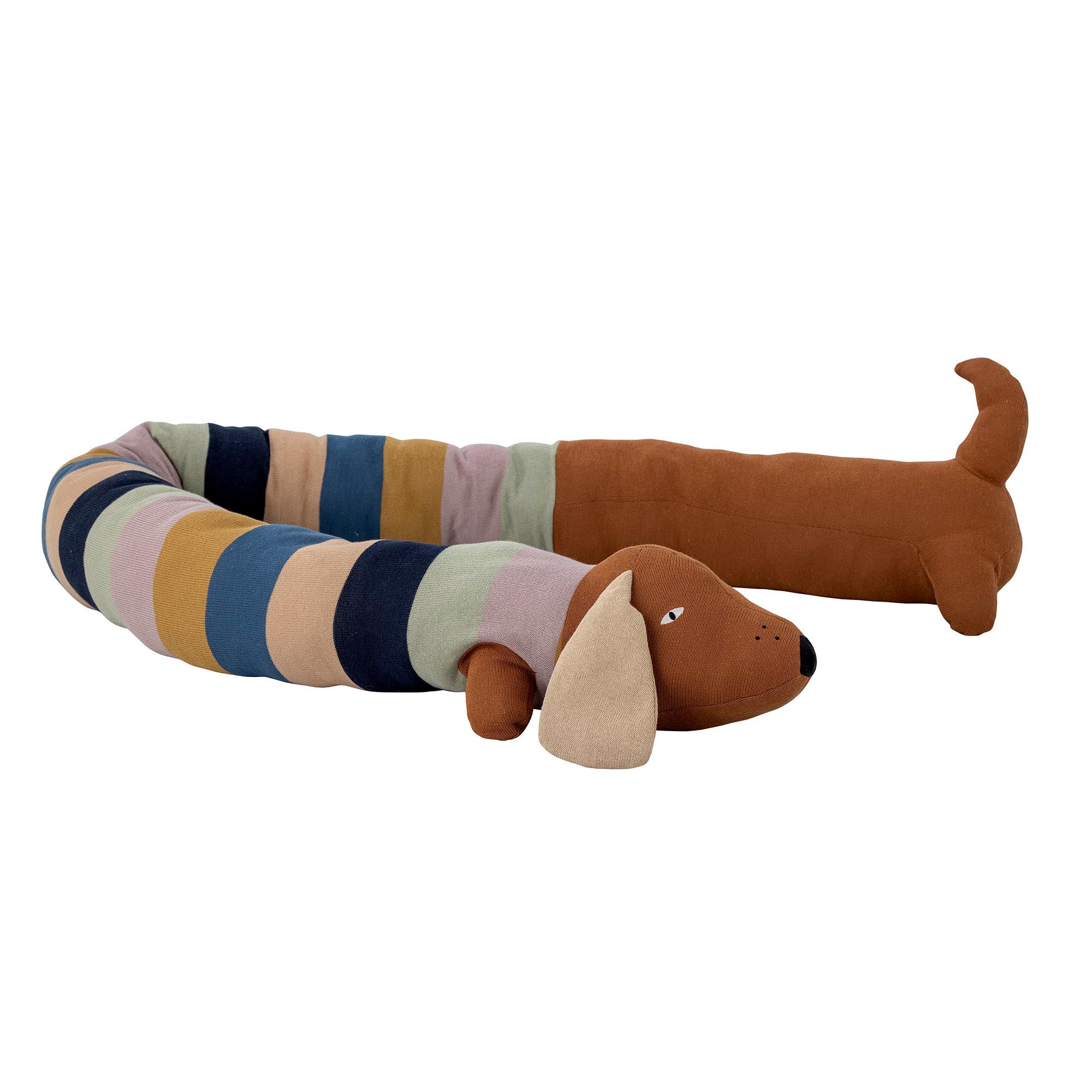 Entdecken Sie den bezaubernden Mabel Spielzeughund von Bloomingville Mini. Aus hochwertiger Baumwolle, 2m lang, ideal zum Kuscheln und Spielen.