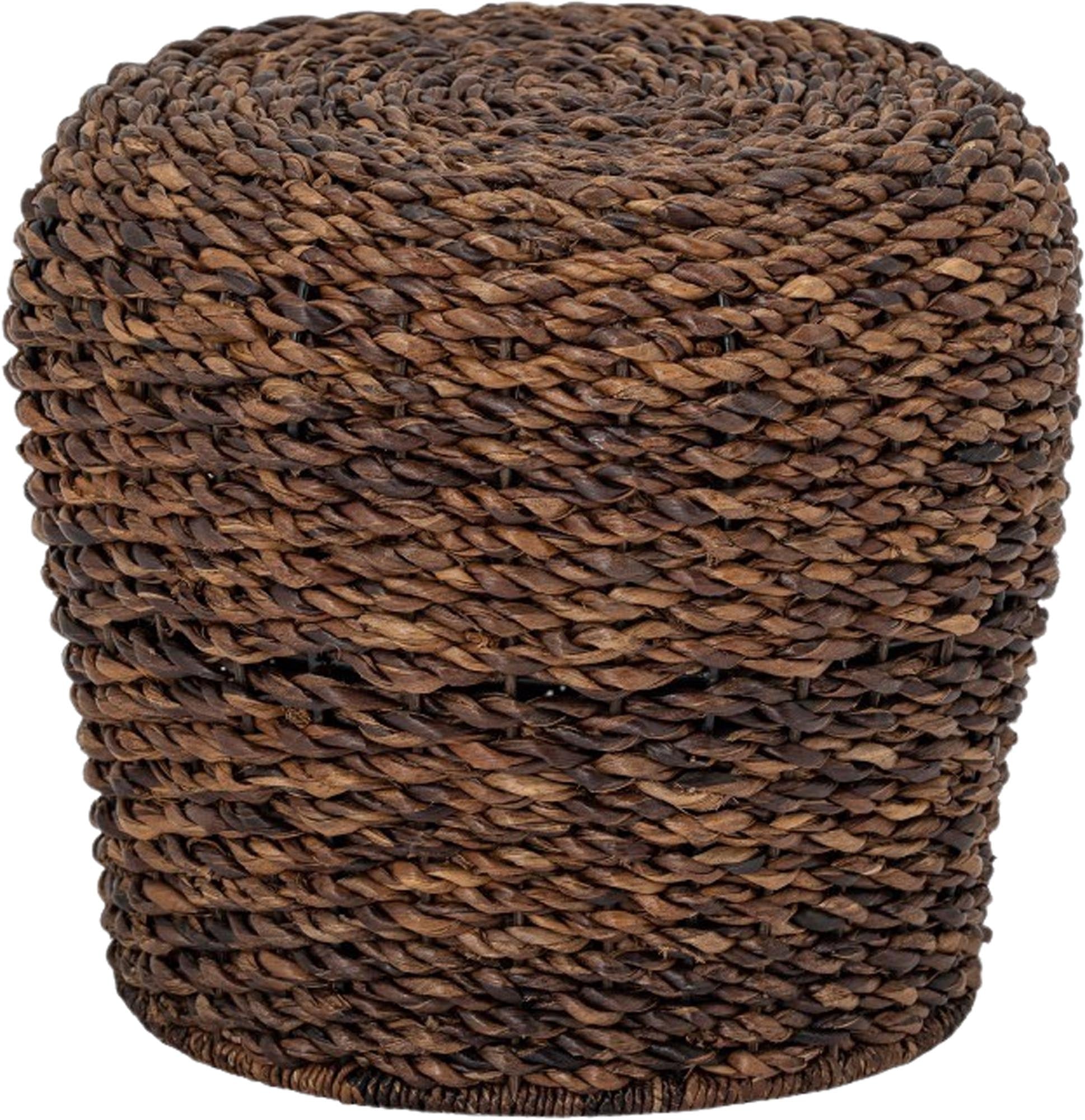 Ein handgefertigter, brauner Hocker aus Abaca mit Eisenrahmen, der Stil und Funktionalität vereint.
