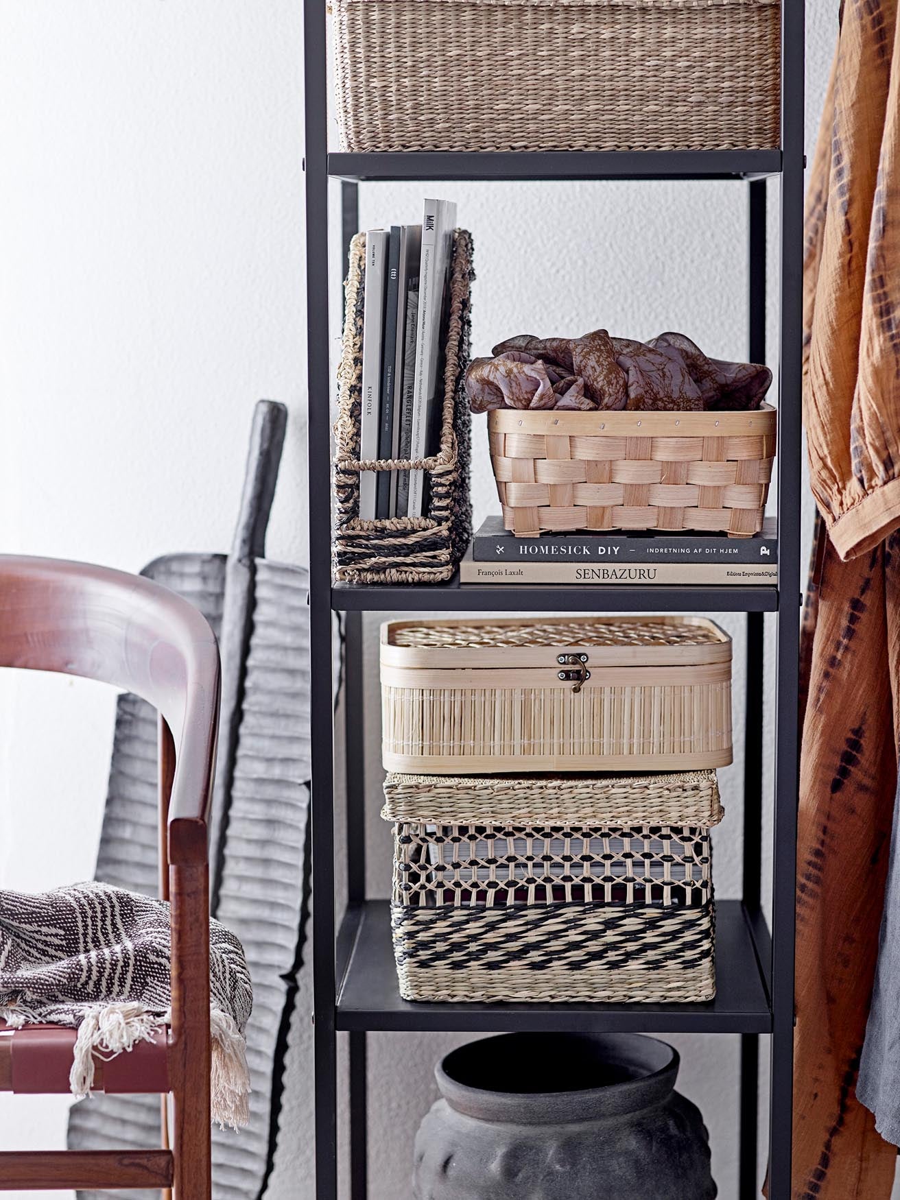 Sabel Basket w/Lid, Black, Seagrass