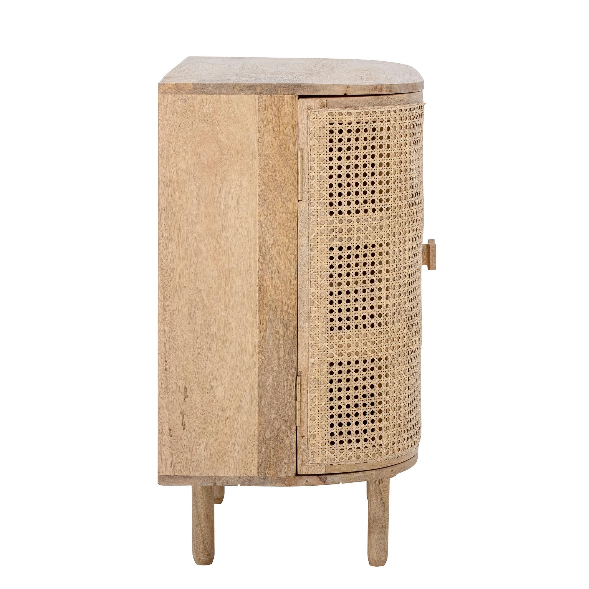 Exquisiter Mangoholz-Schrank mit gewölbtem Design, exotischen Zuckerrohrtüren und vielseitigem Stauraum. Zeitlos und elegant.