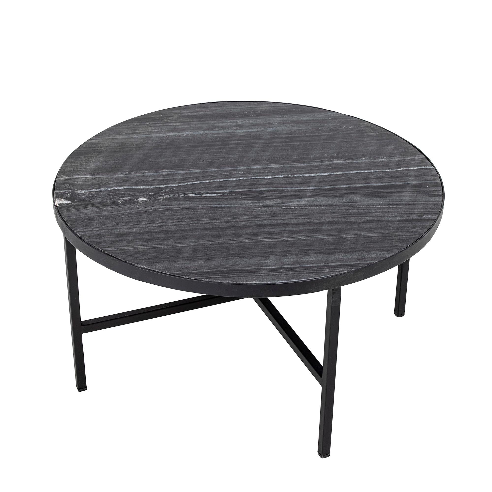 Eleganter Couchtisch Estelle von Bloomingville mit grauer Marmorplatte und robusten schwarzen Eisenbeinen. Ein nordisches Design-Highlight!