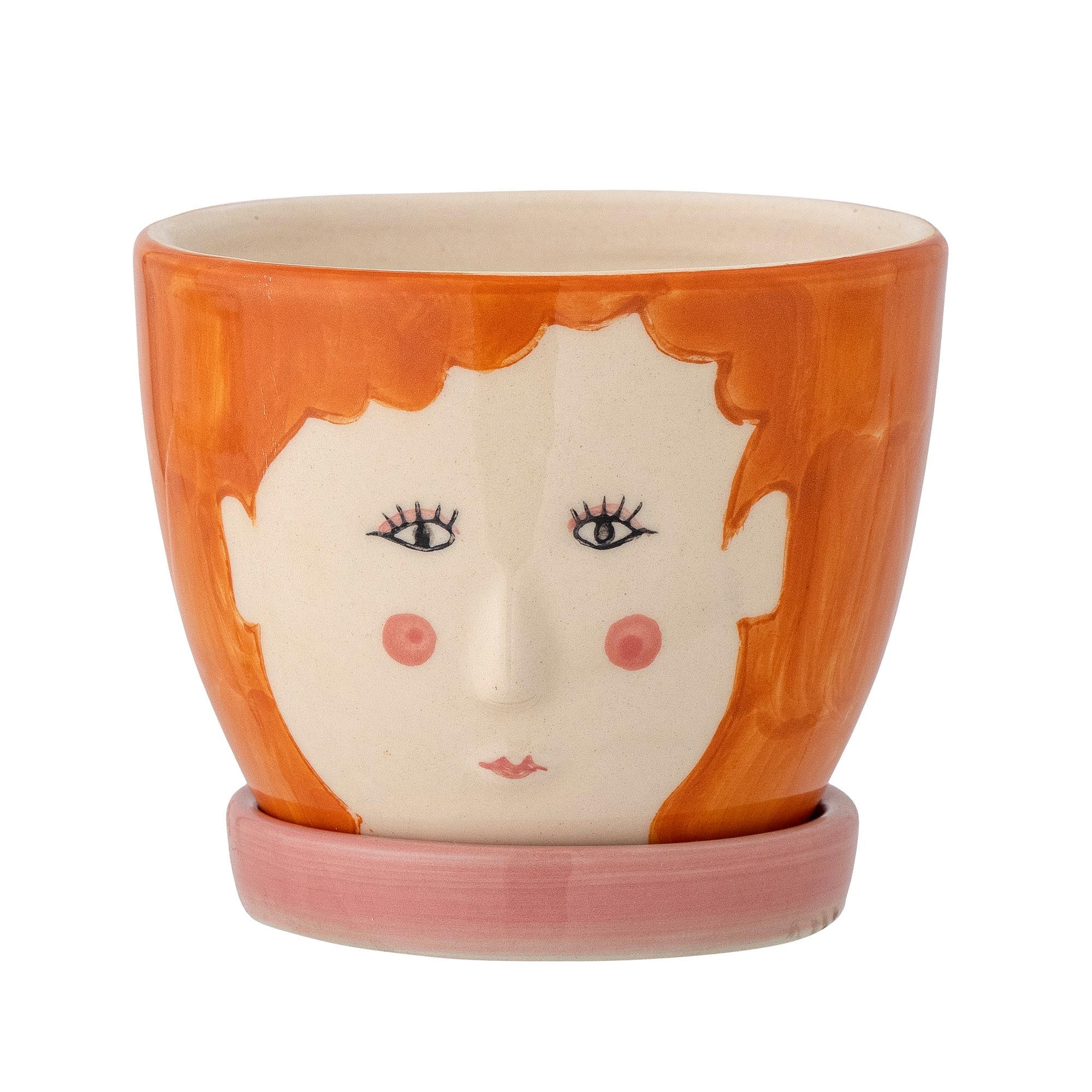 Jaya Blumentopf mit Untertasse, Orange, Steingut in Orange präsentiert im Onlineshop von KAQTU Design AG. Blumentopf ist von Bloomingville Mini
