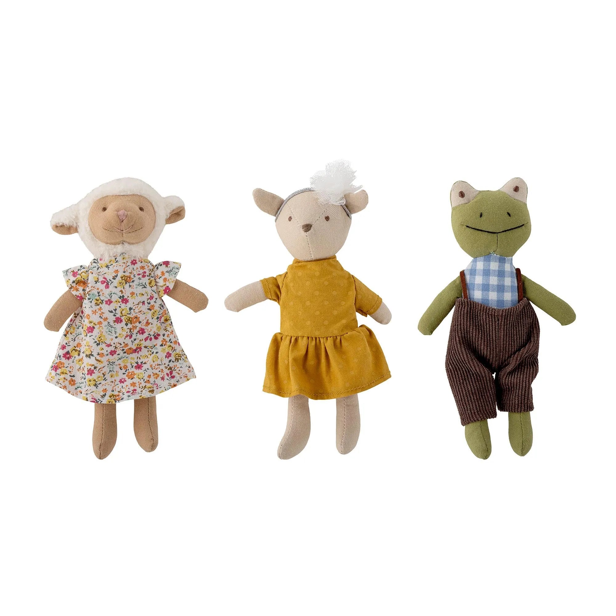 Die gelbe Animal Friends Puppe von Bloomingville Mini, aus weicher Baumwolle, fördert Fantasie und Kreativität im Kinderzimmer.