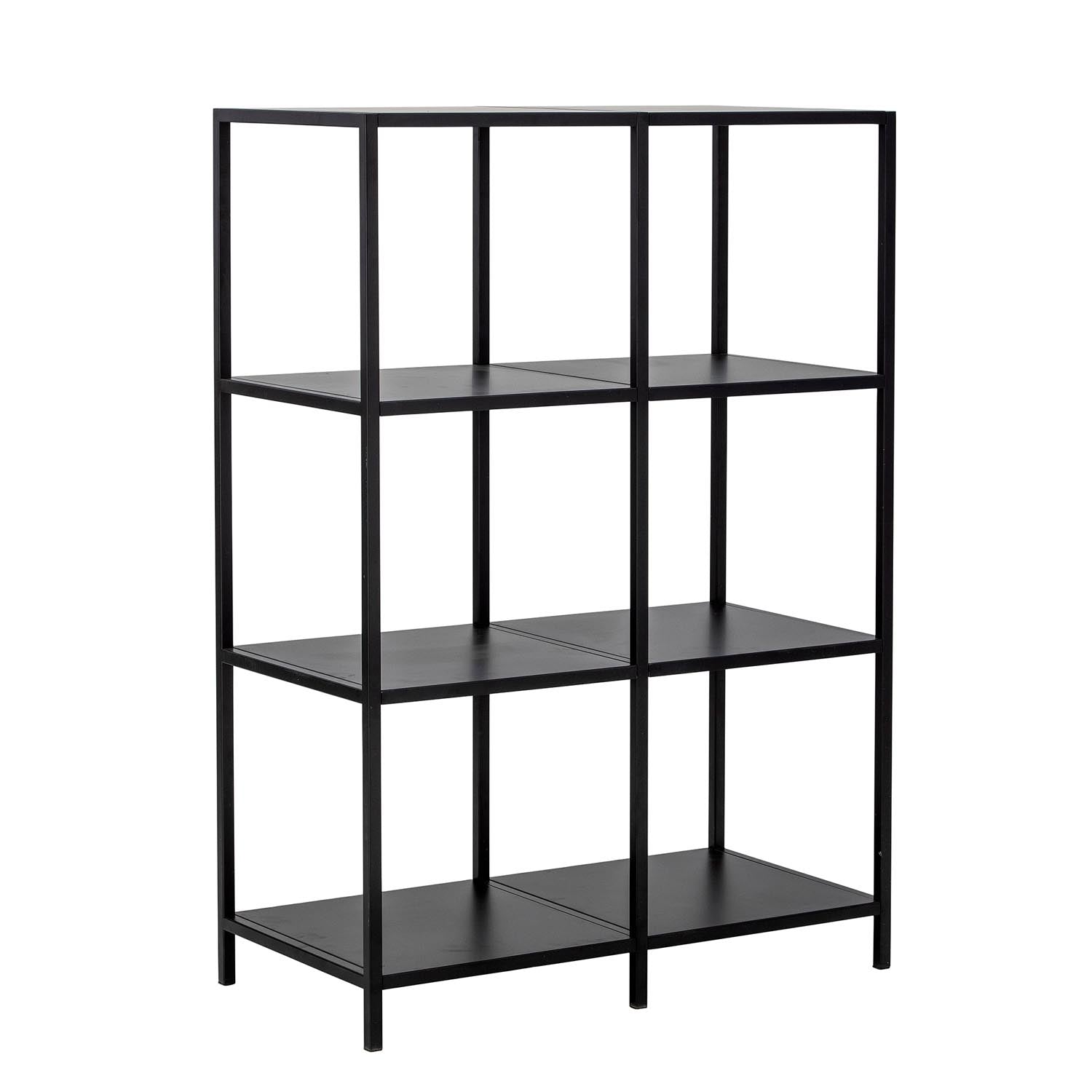 Das Valde Bücherregal von Bloomingville aus schwarzem Metall kombiniert modernes Design mit praktischer Aufbewahrung für Ihr Zuhause.