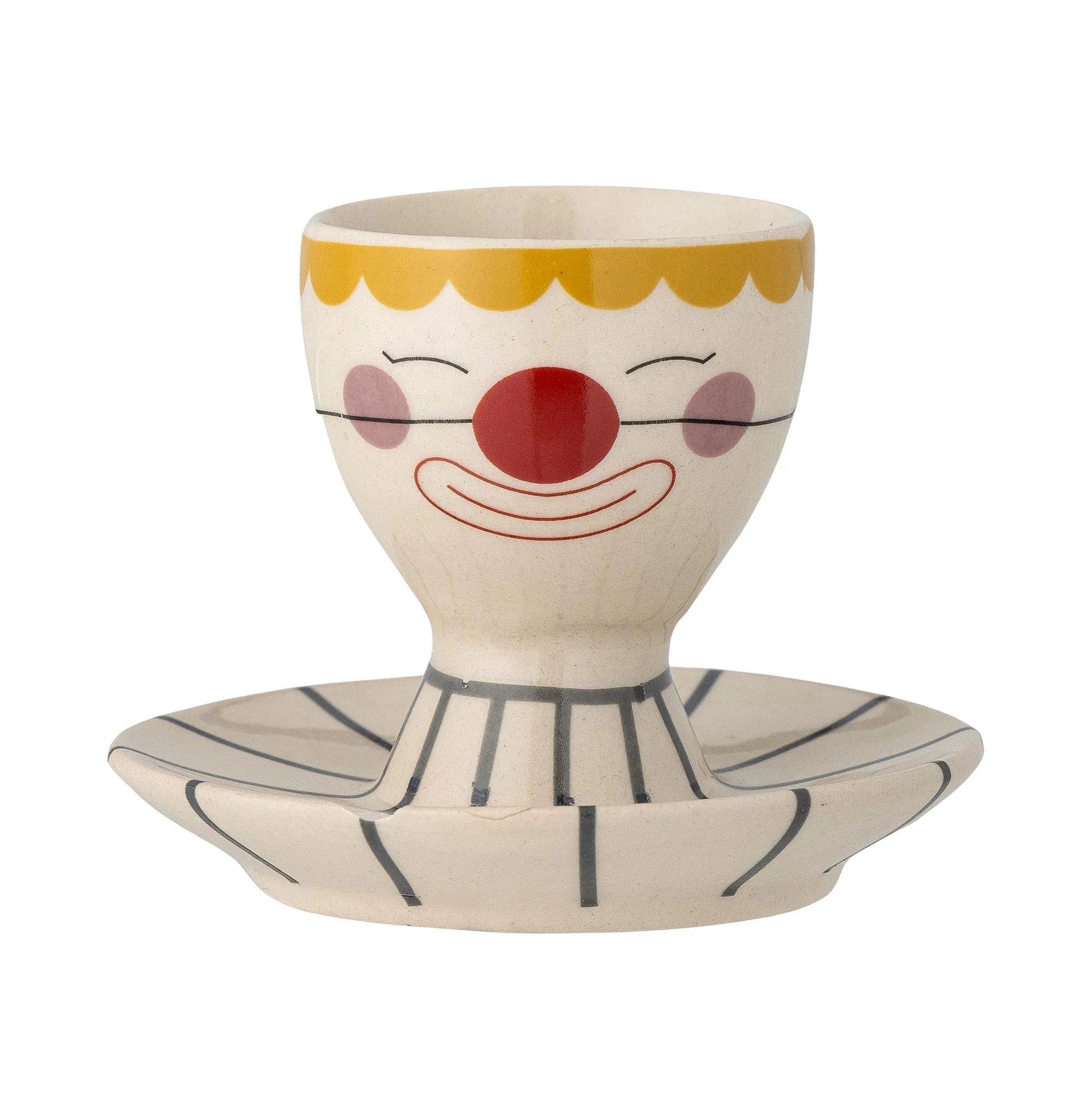 Fizbo Eierbecher aus Steingut: Fröhlicher Clown, ideal für Kinder, hält Eier warm, leicht zu reinigen, 6x7 cm.