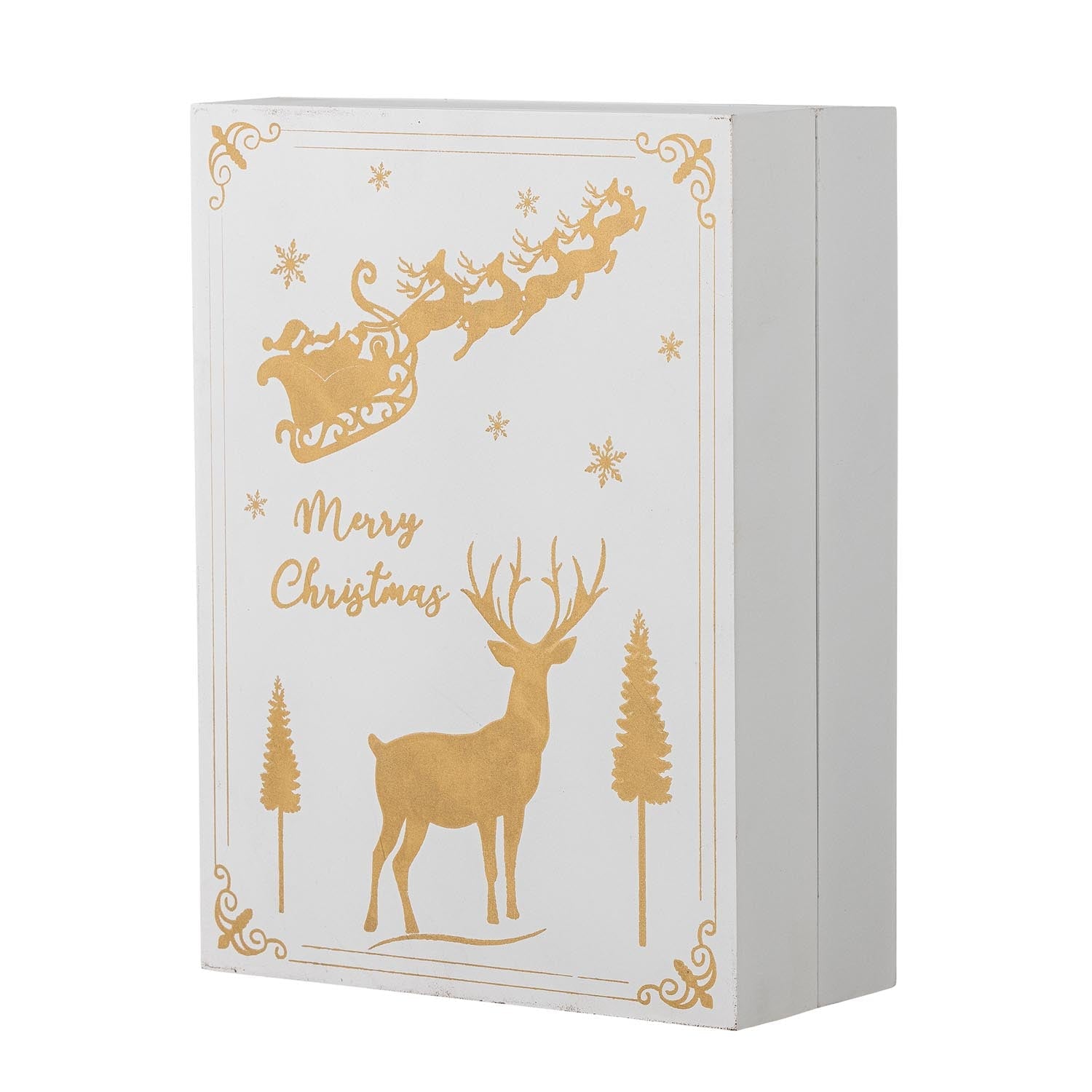 Eleganter Elimar Kalender aus weißem Sperrholz mit Licht, perfekt als dekoratives und praktisches Wohnaccessoire.