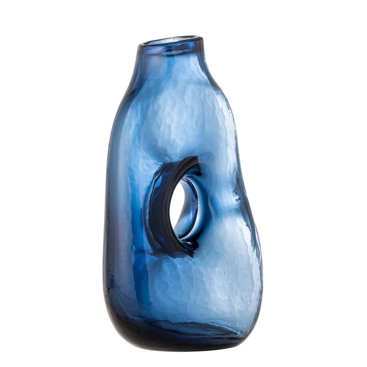 Die Harri Vase von Bloomingville: Ein handgefertigtes Glas-Kunstwerk in tiefem Blau, das Eleganz und Ruhe in Ihr Zuhause bringt.