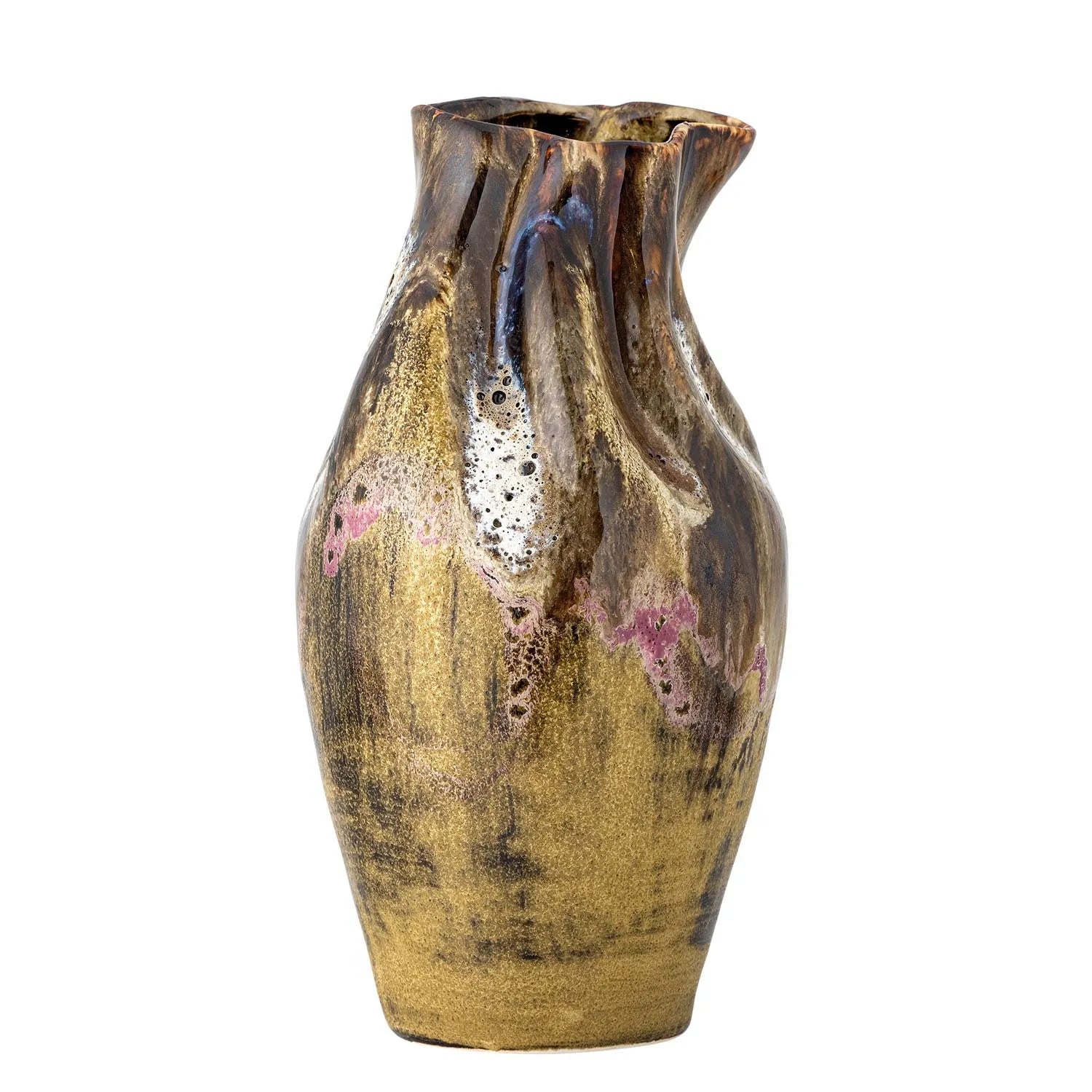 Benoit Vase: Steingut, Braun, Gelb, lila Akzente, organische Form, einzigartig, modern, traditionell, Bloomingville.