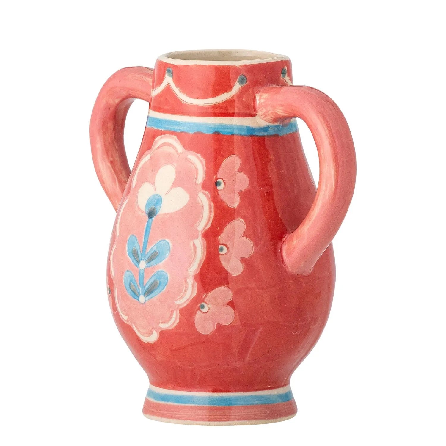 Die Odina Vase von Bloomingville: Ein elegantes, handgefertigtes Steingutkunstwerk in Rot mit einzigartigem Blumenmotiv.