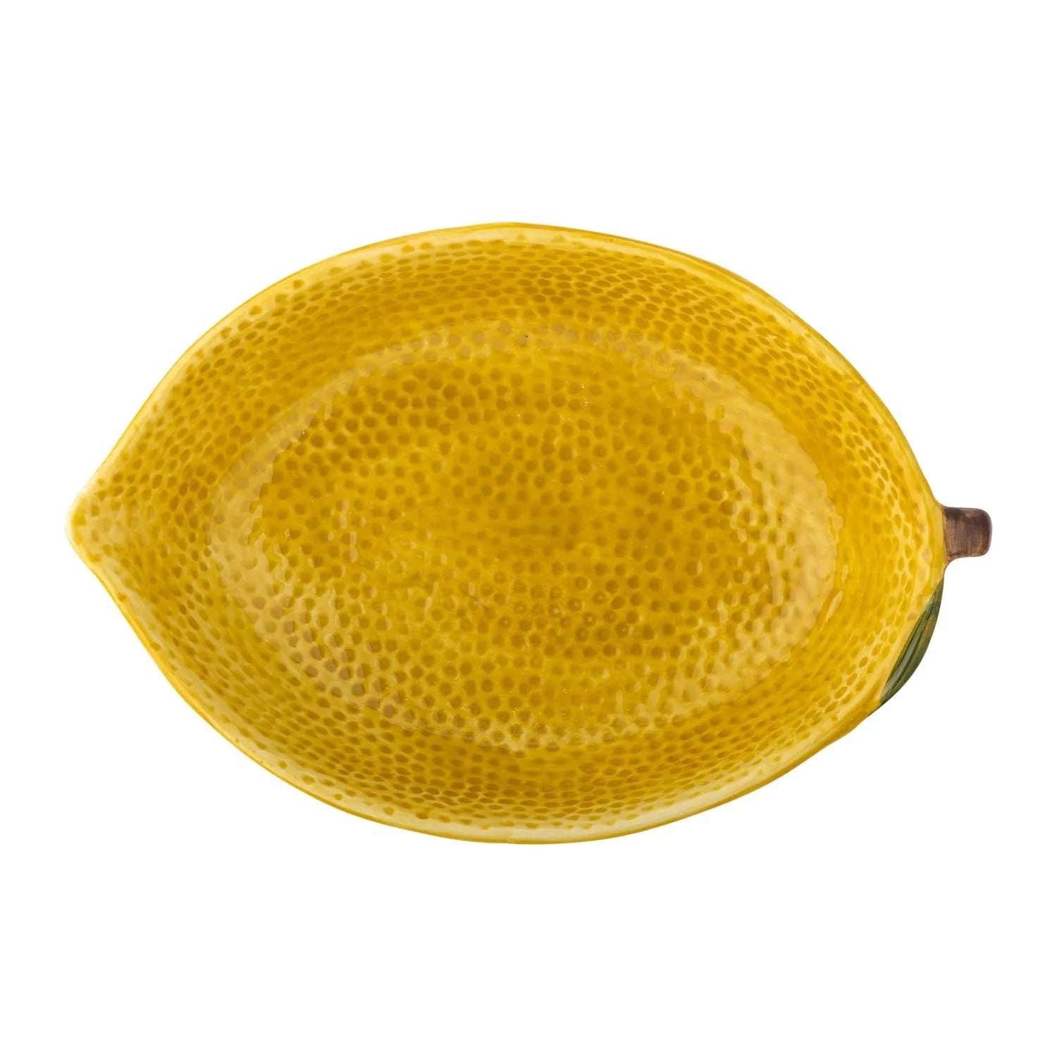Gelbe Steingutschale in Limone-Form, perfekt für dekorative Akzente und kreative Einrichtungsideen.