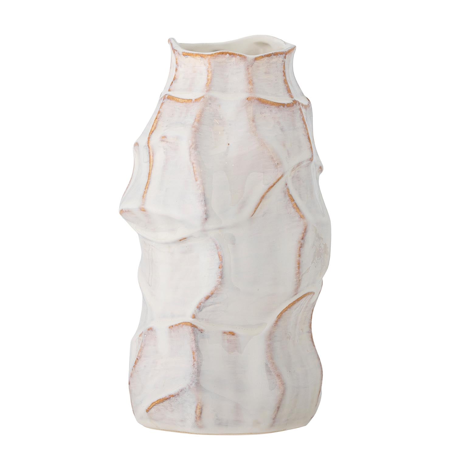 Die Dolores Vase von Bloomingville: Elegante Steingut-Keramik mit welligen Kanten und weisser Glasur, ideal für stilvolle Dekoration.