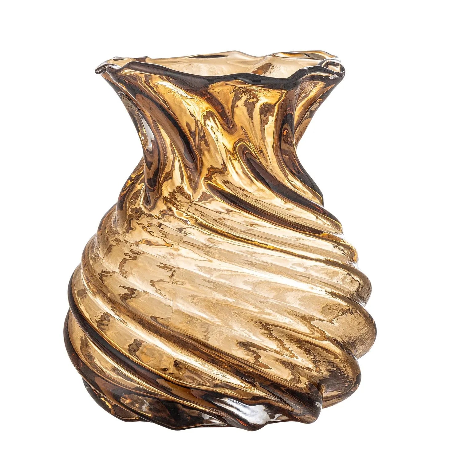 Die Rylo Vase aus braunem Glas vereint modernes Design mit Funktionalität und passt perfekt in jeden Einrichtungsstil.