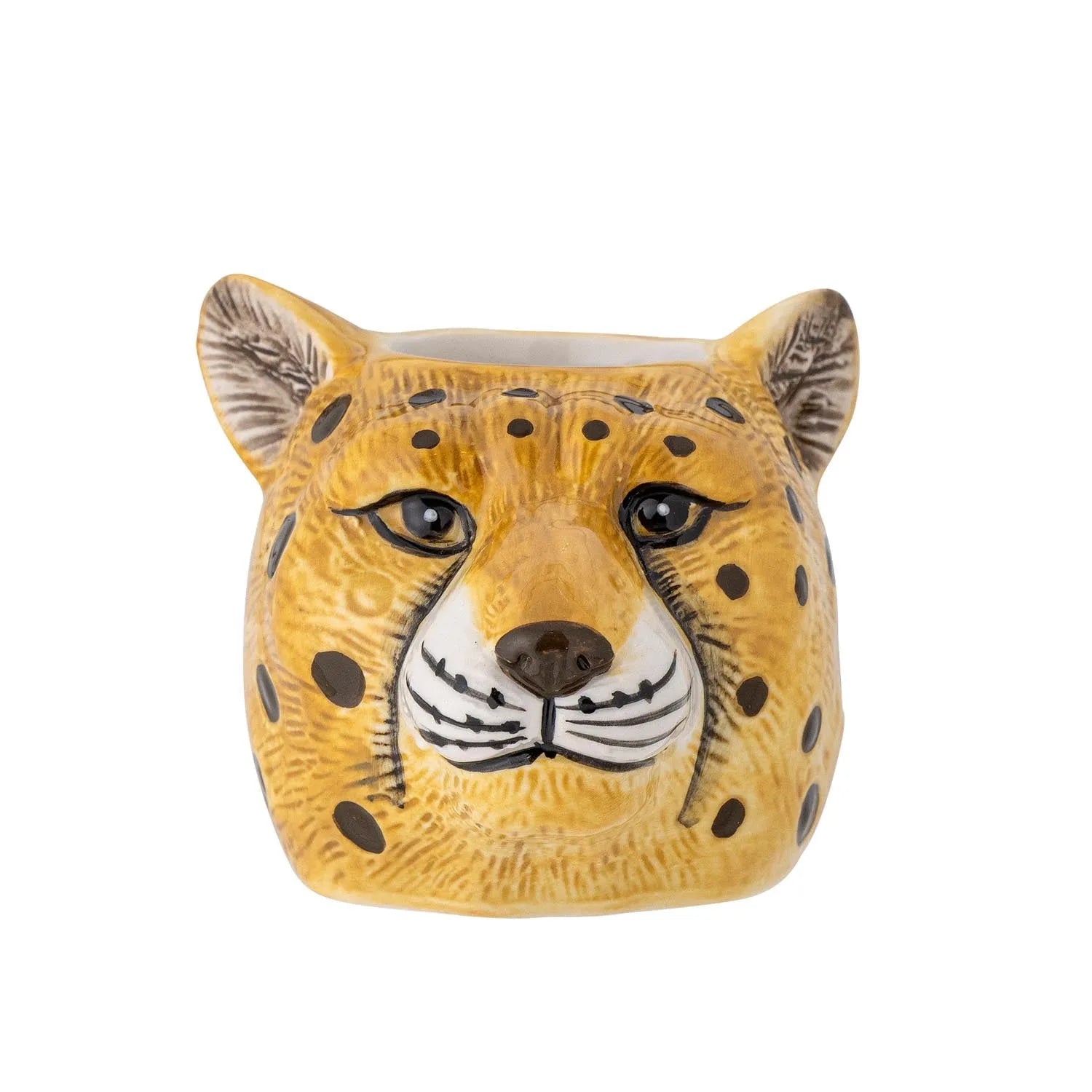 Die Roam Vase von Bloomingville MINI: Spielerische Leopardenform, handbemaltes Steingut in Orange, ideal für Kinderzimmerdeko.