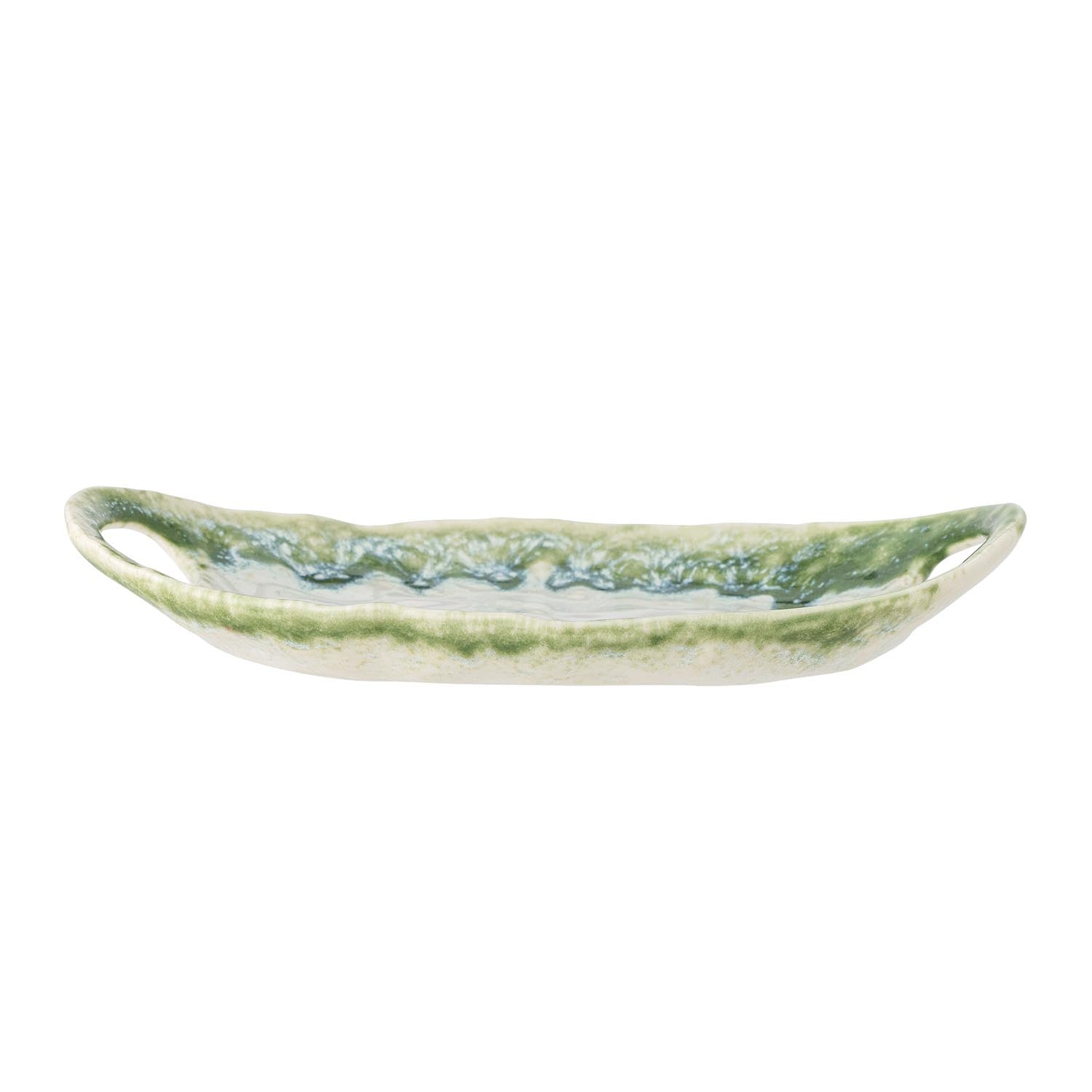 Elegante grüne Steingut-Servierplatte von Creative Collection, ideal für stilvolle Tischdekoration und ansprechendes Servieren.