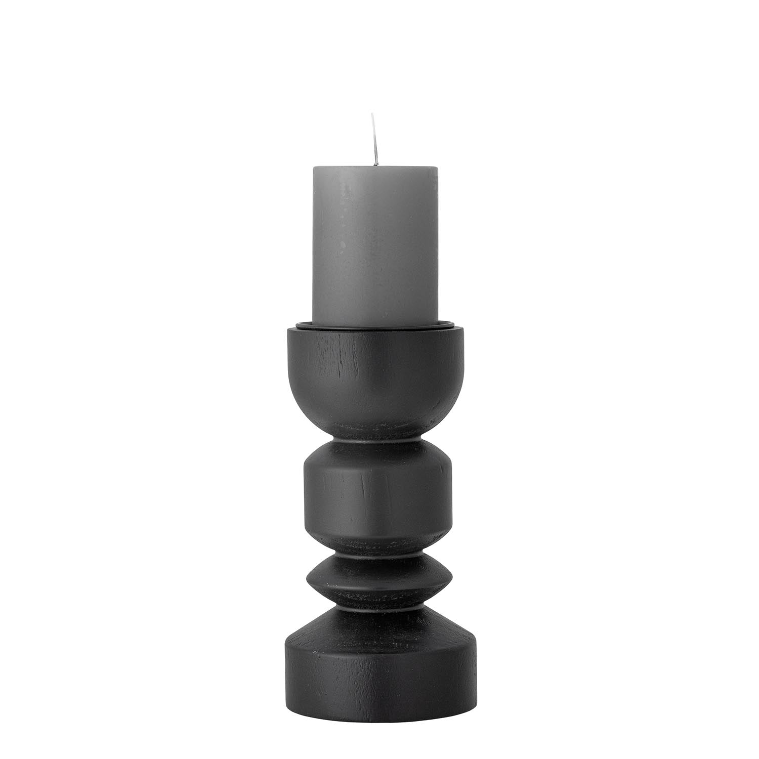 Eleganter Kerzenhalter aus schwarzem Kiefernholz von Bloomingville, ideal für moderne und geschmackvolle Wohnraumgestaltung.