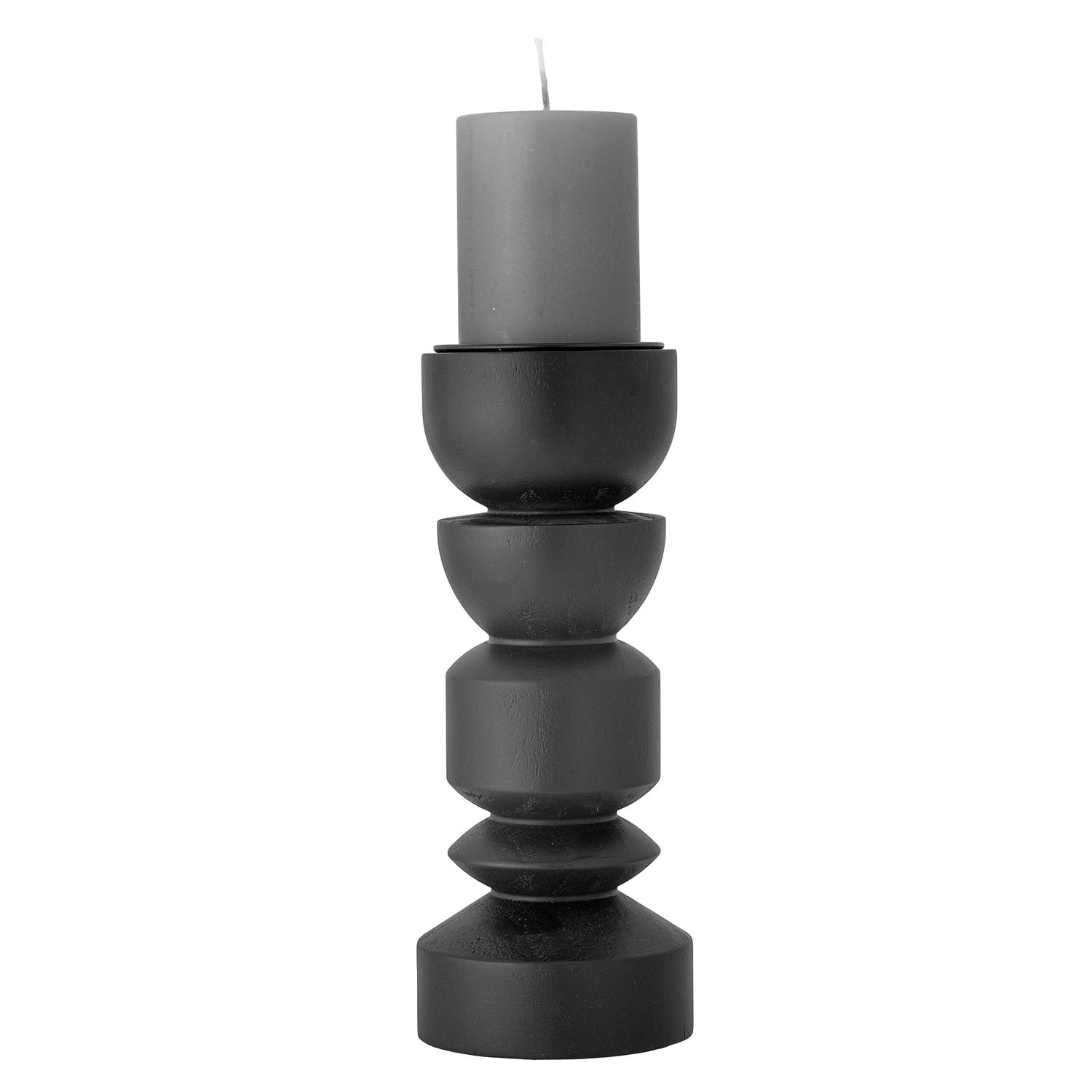 Eleganter Kerzenhalter aus schwarzem Kiefernholz von Bloomingville, ideal für moderne und stilvolle Wohnräume.