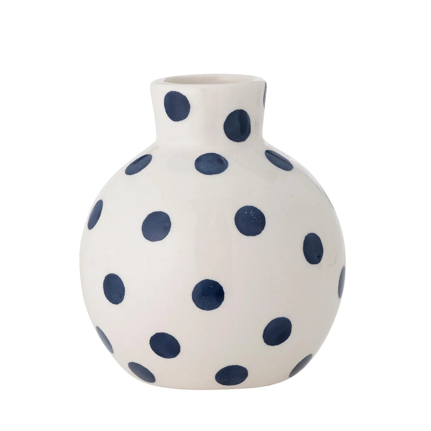 Elegante Fian Vase aus blauer Keramik von Bloomingville, handgefertigt mit einzigartigen Punkten, ideal für skandinavisches Design.