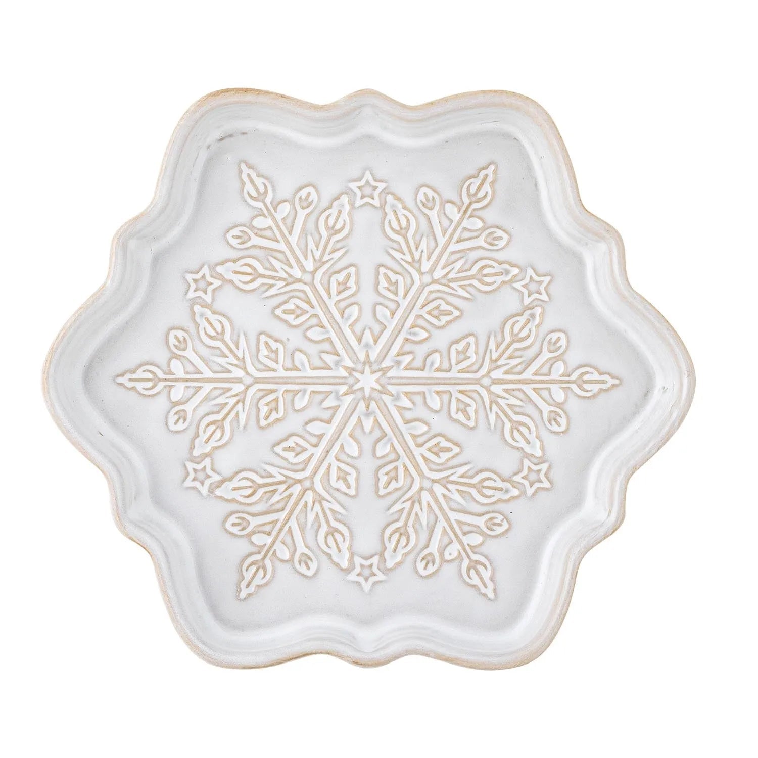 Stilvolle weiße Servierplatte aus Steingut von Bloomingville, perfekt für Winterfeste und elegantes Präsentieren von Speisen.