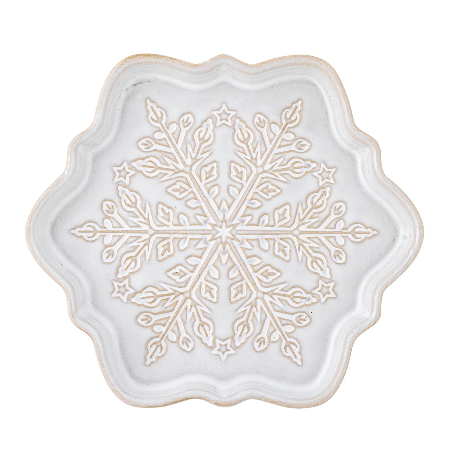 Stilvolle weisse Servierplatte aus Steingut von Bloomingville, perfekt für Winterfeste und elegantes Präsentieren von Speisen.