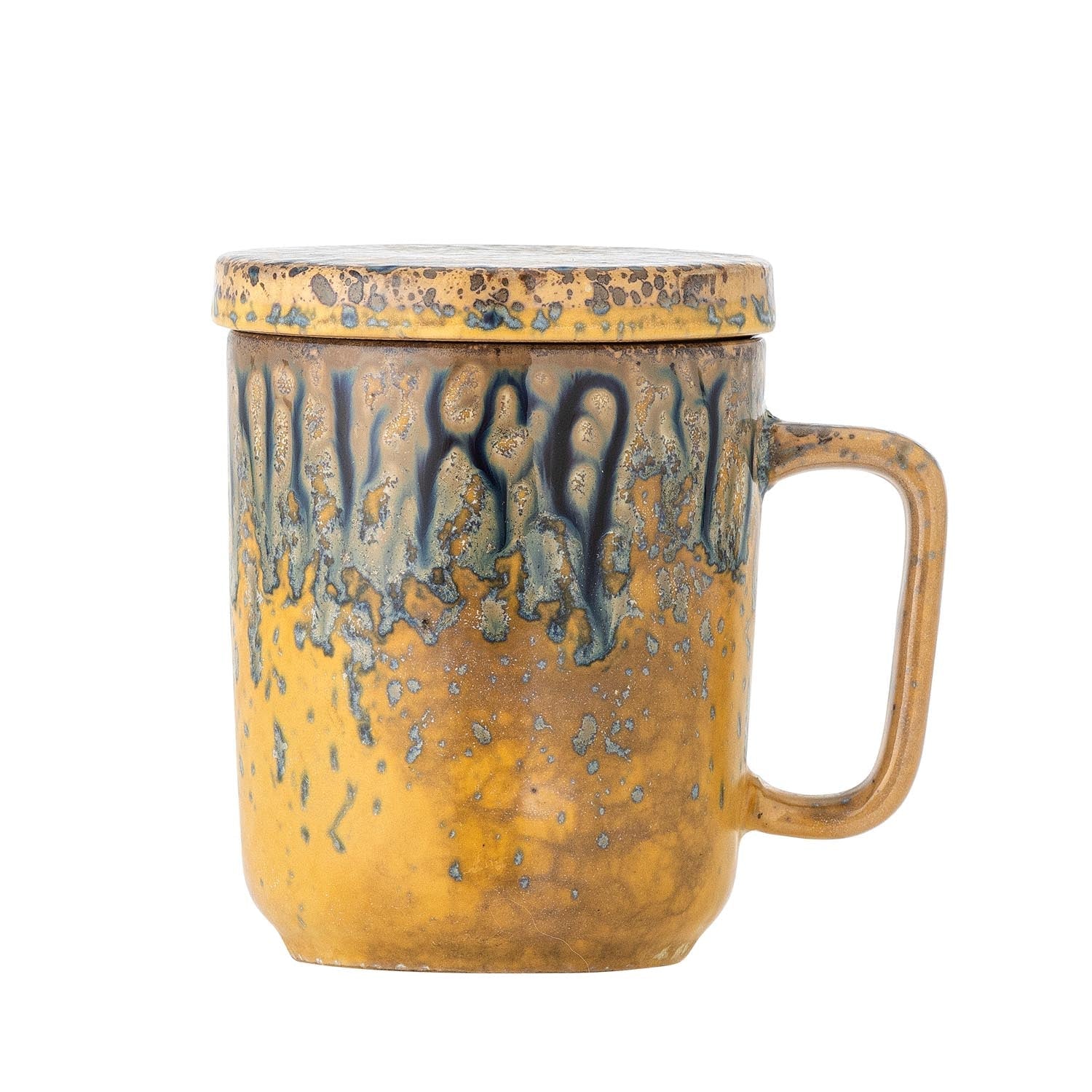 Yuma Becher mit Deckel und Teesieb, gelb, aus Steingut von Creative Collection – ideal für stilvollen Teegenuss.