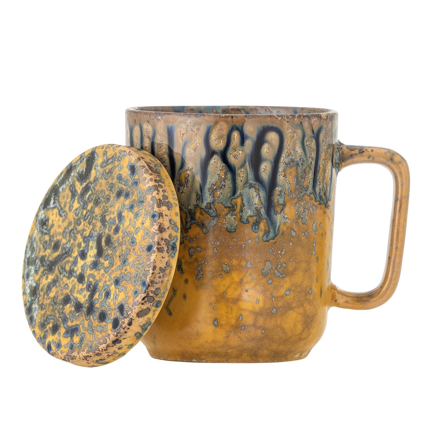 Yuma Becher mit Deckel und Teesieb in Gelb aus Steingut von Creative Collection – perfekt für stilvolles Teetrinken.