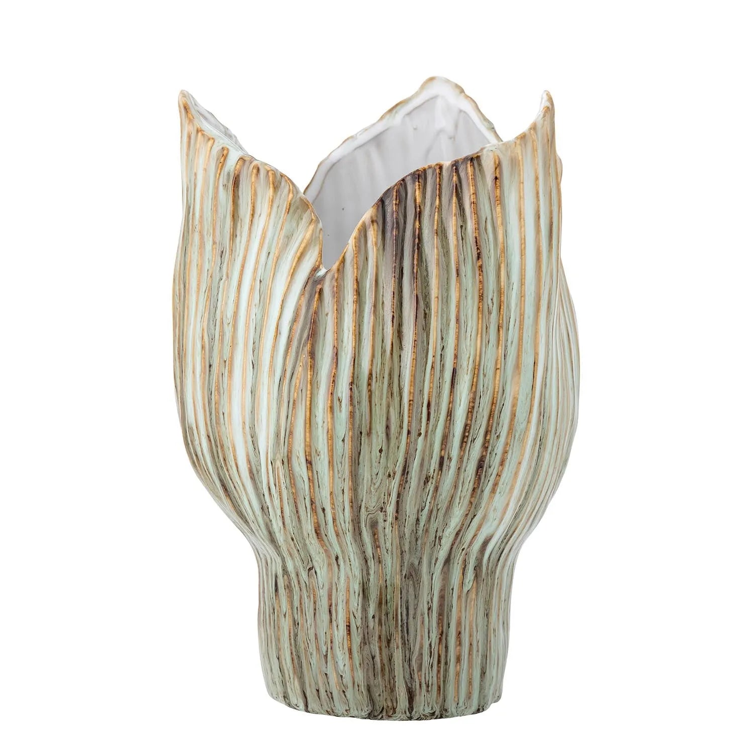 Die Mahira Vase von Bloomingville: Handbemaltes Steingut in Grün, inspiriert von der Natur, für zeitlose Eleganz und Vielseitigkeit.