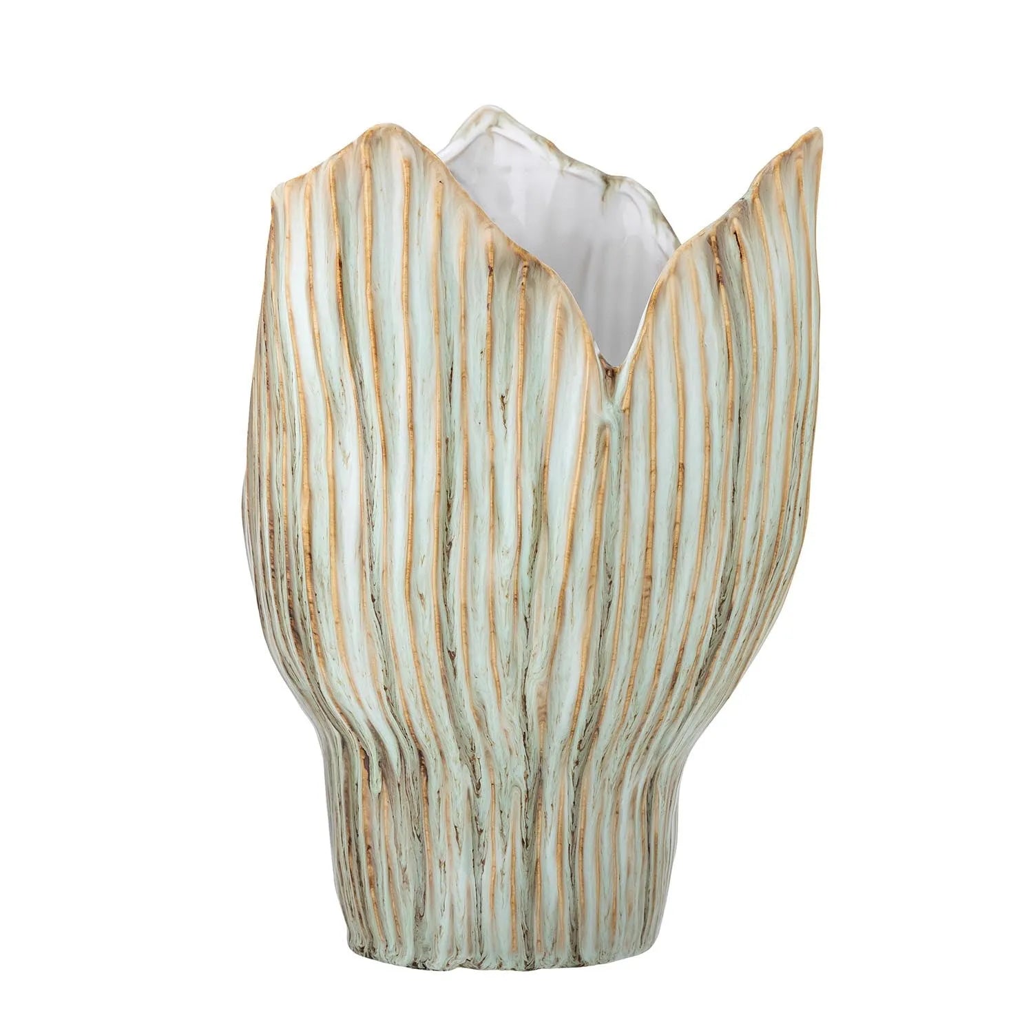 Die Mahira Vase von Bloomingville: Handgefertigtes Steingut in Grün, inspiriert von der Natur, für zeitlose Eleganz.