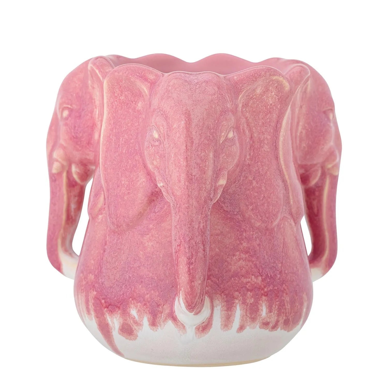 Die Pontus Vase in Pink von Bloomingville vereint skandinavische Eleganz mit verspielten Elefantenmustern aus Steingut.