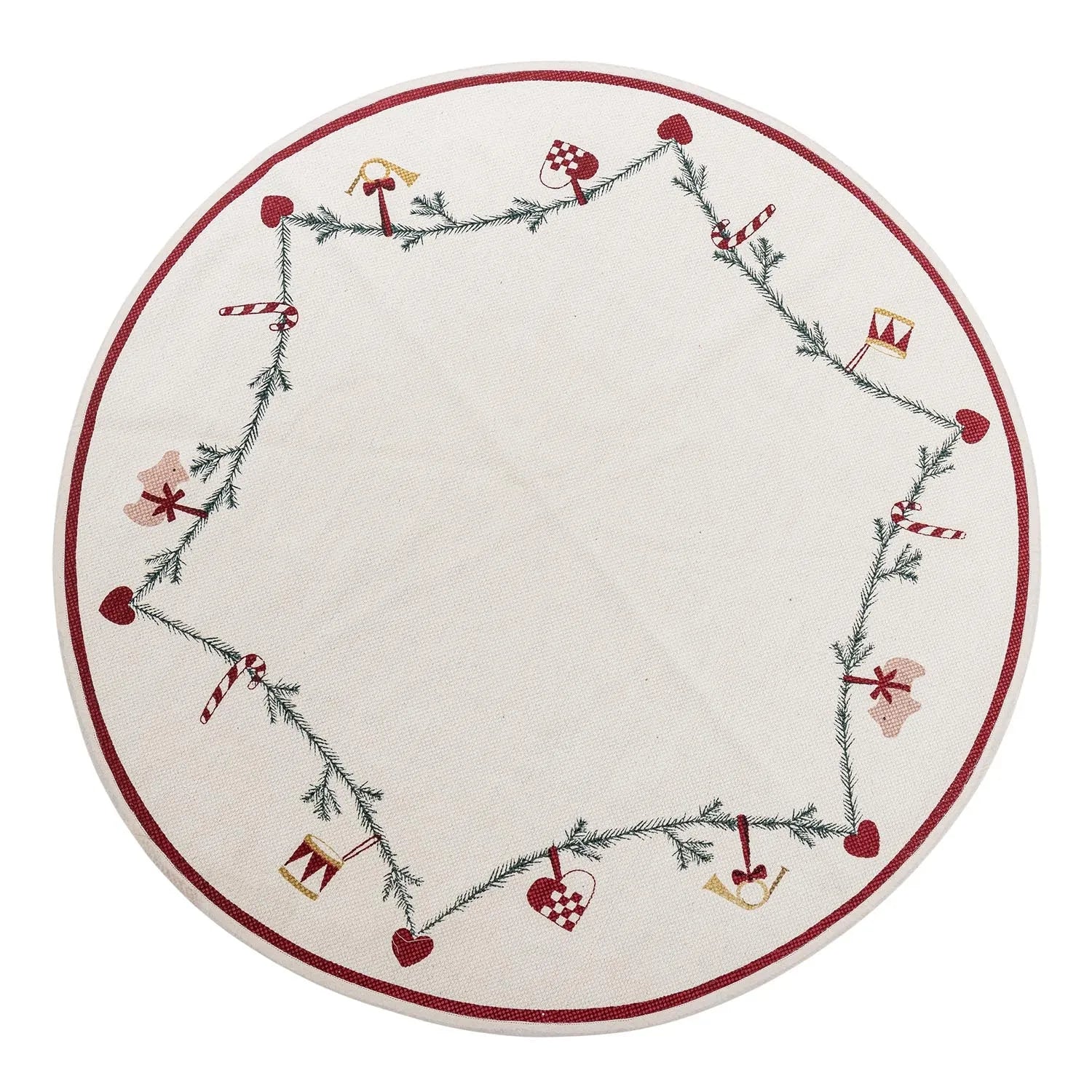 Der Yule Baumteppich von Bloomingville in Rot aus Baumwolle bringt festliche Eleganz und Schutz für Ihren Weihnachtsbaum.