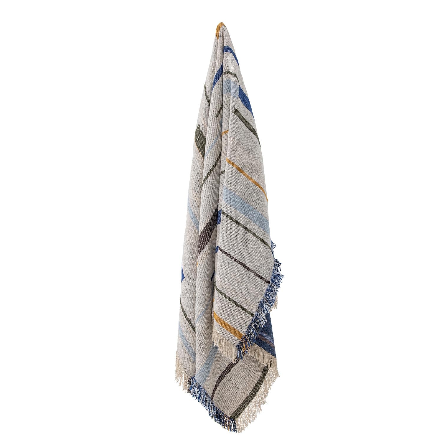 Die Toscana Decke in Blau von Bloomingville aus recycelter Baumwolle vereint Nachhaltigkeit mit modernem Design und Komfort.