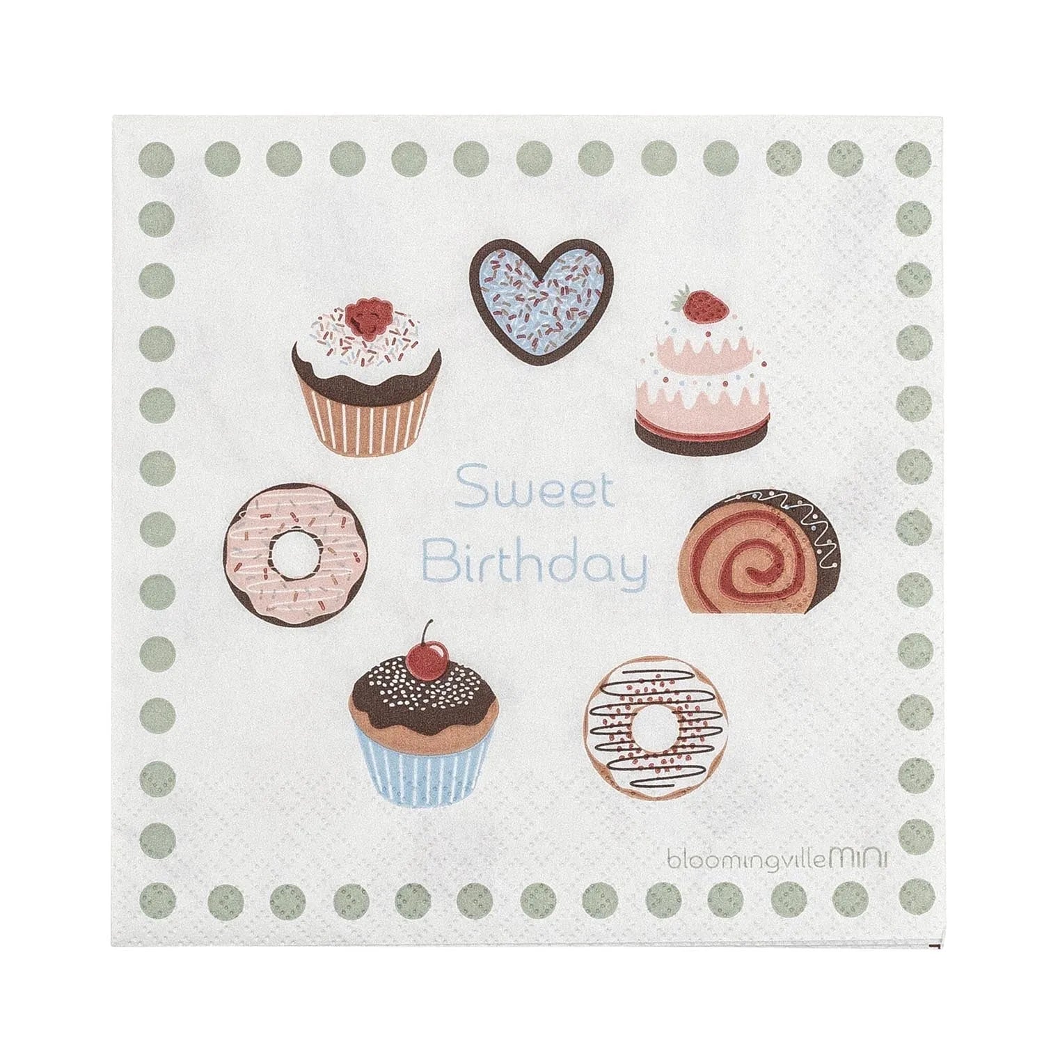 Entdecken Sie die Sweets Serviette von Bloomingville MINI: Nachhaltig, FSC® Mix Papier, doppelseitig, rosa Design – perfekt für Kinderpartys!