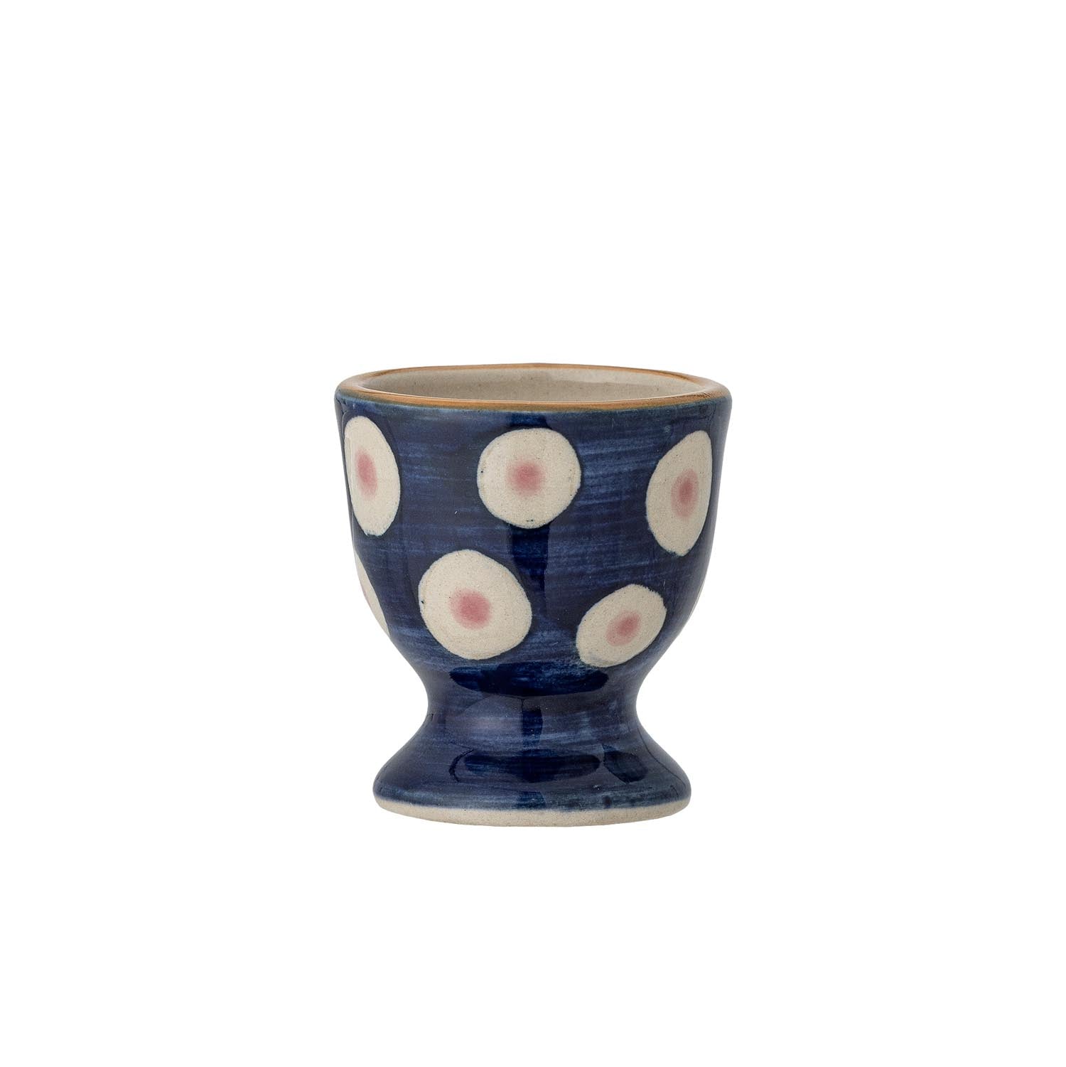 Der Eviaya Eierbecher von Bloomingville aus blauem Steingut bietet modernes Design und Funktionalität für ein elegantes Frühstückserlebnis.