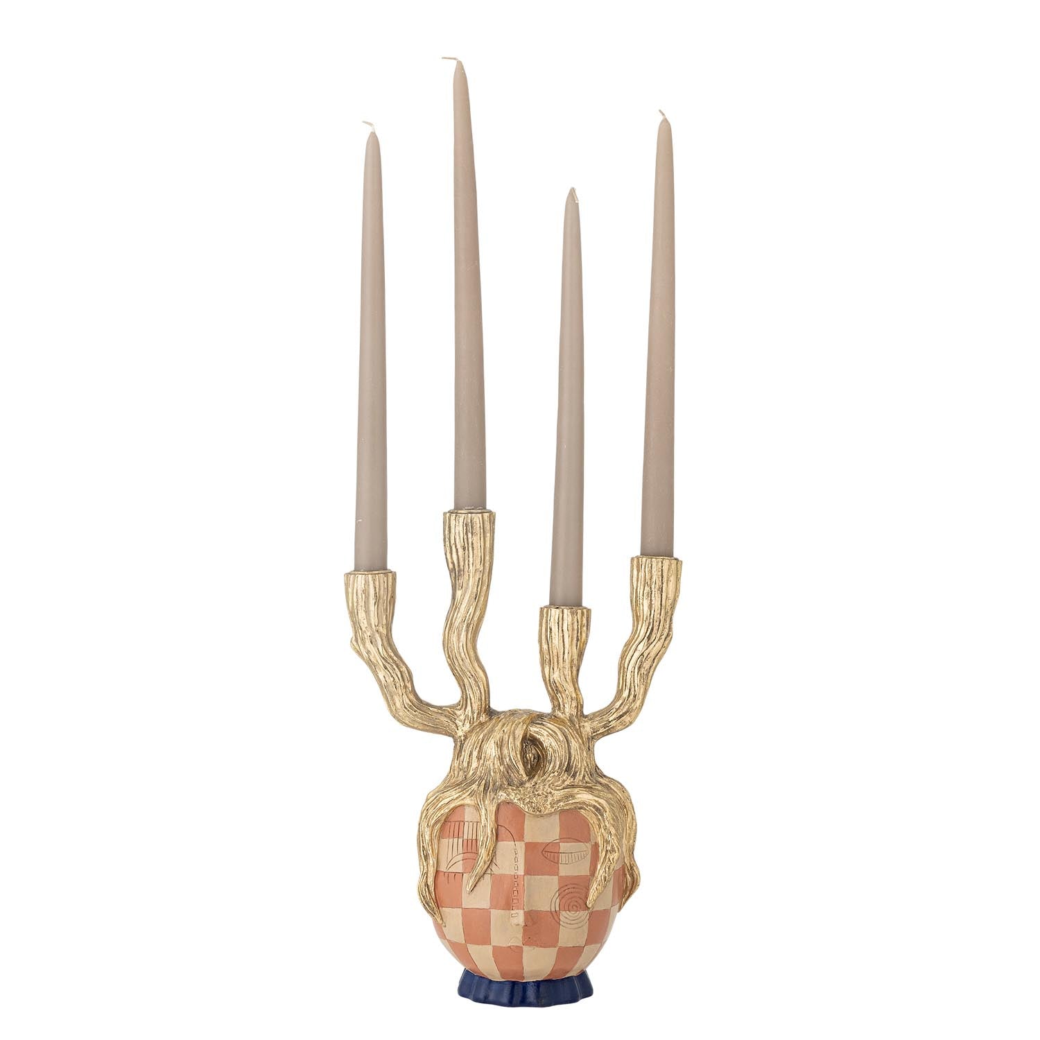 Eleganter Kerzenhalter Medusa von Bloomingville aus goldfarbenem Polyresin, ideal für stilvolle und luxuriöse Wohnakzente.