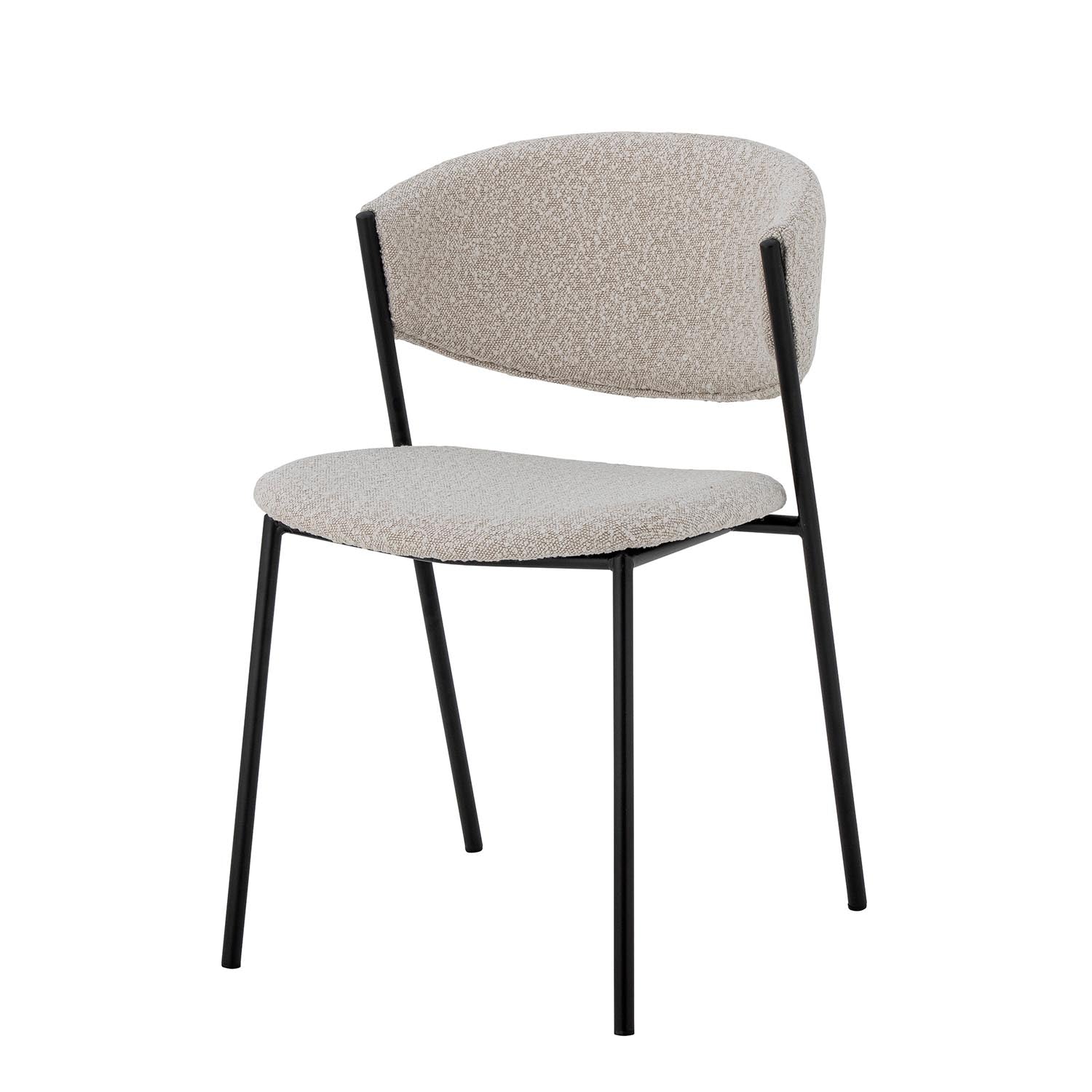 Eleganter Marlo Esszimmerstuhl in Weiss von Bloomingville: skandinavisches Design, langlebiger Bouclé-Stoff, stapelbar, zeitloser Komfort.