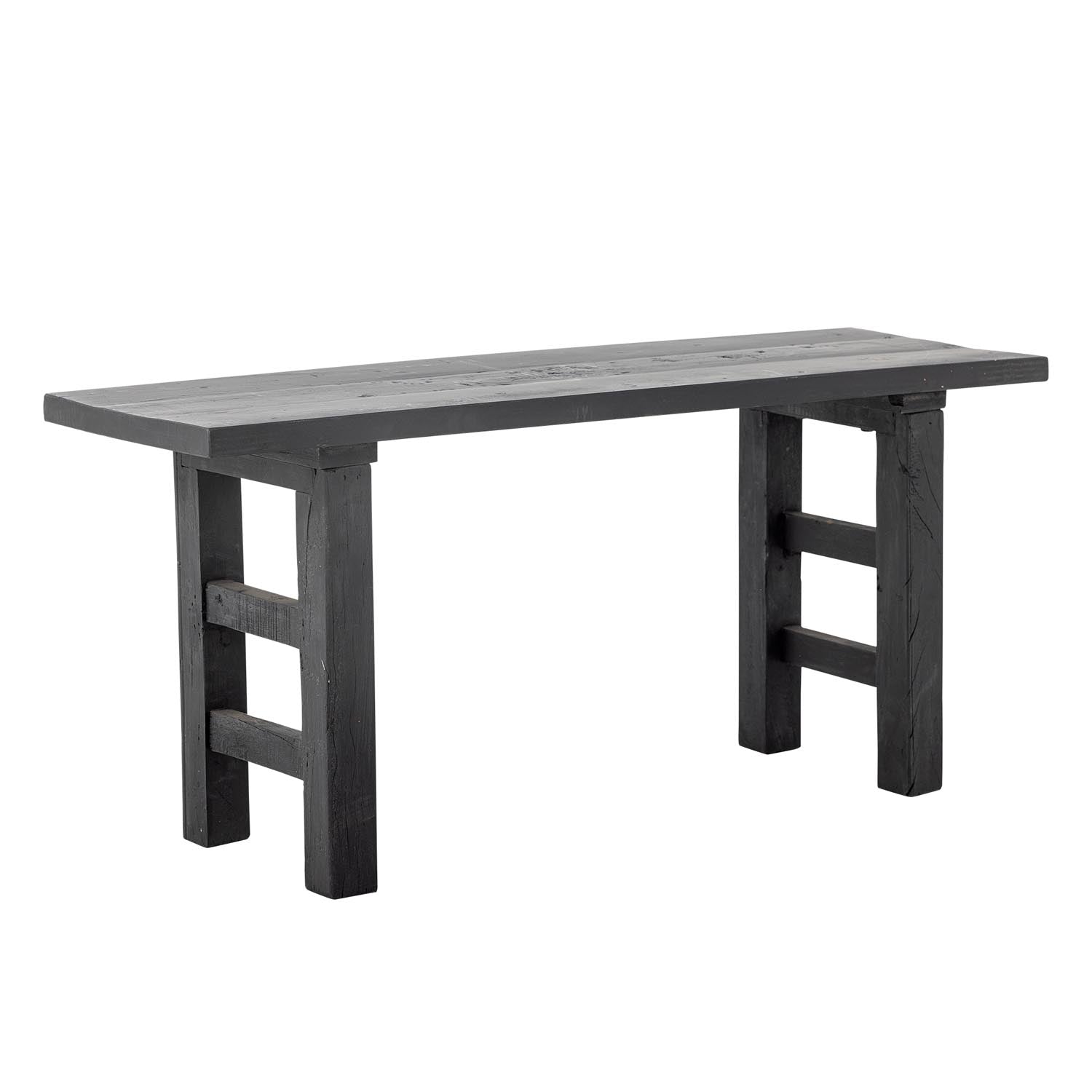Elegante Riber Bank von Bloomingville aus schwarzem recyceltem Holz, ideal für nachhaltiges und modernes Interieur.