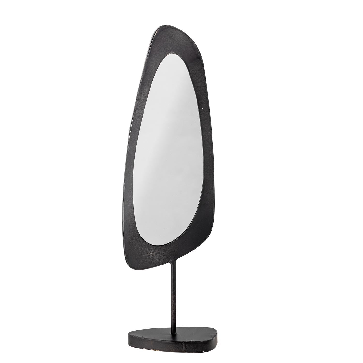 Eleganter Avoa Tischspiegel von Bloomingville: Schwarzer Rahmen, unregelmässige Form, hochwertiges Glas. Perfekt für stilvolle Räume.