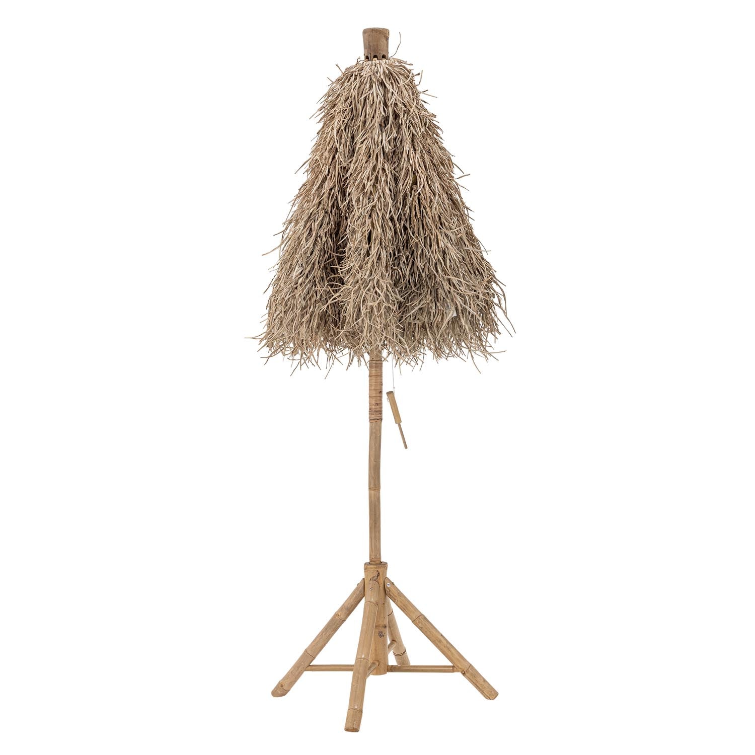 Eleganter Sonnenschirm aus Bambus und Naturmaterialien, ideal für entspannte Sommertage im Garten oder auf der Terrasse.