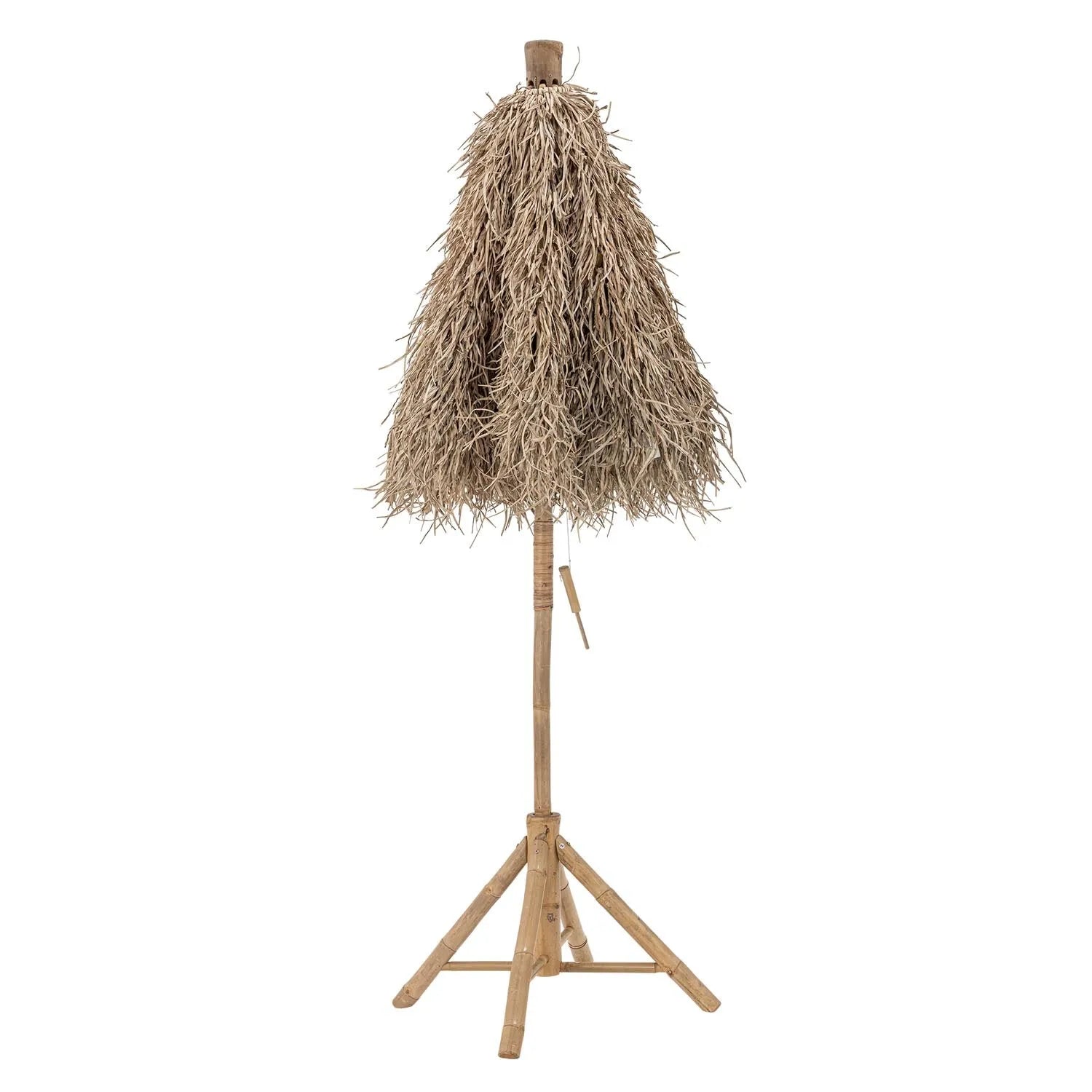 Eleganter Sonnenschirm aus Bambus und Naturmaterialien, ideal für entspannte Sommertage im Garten oder auf der Terrasse.