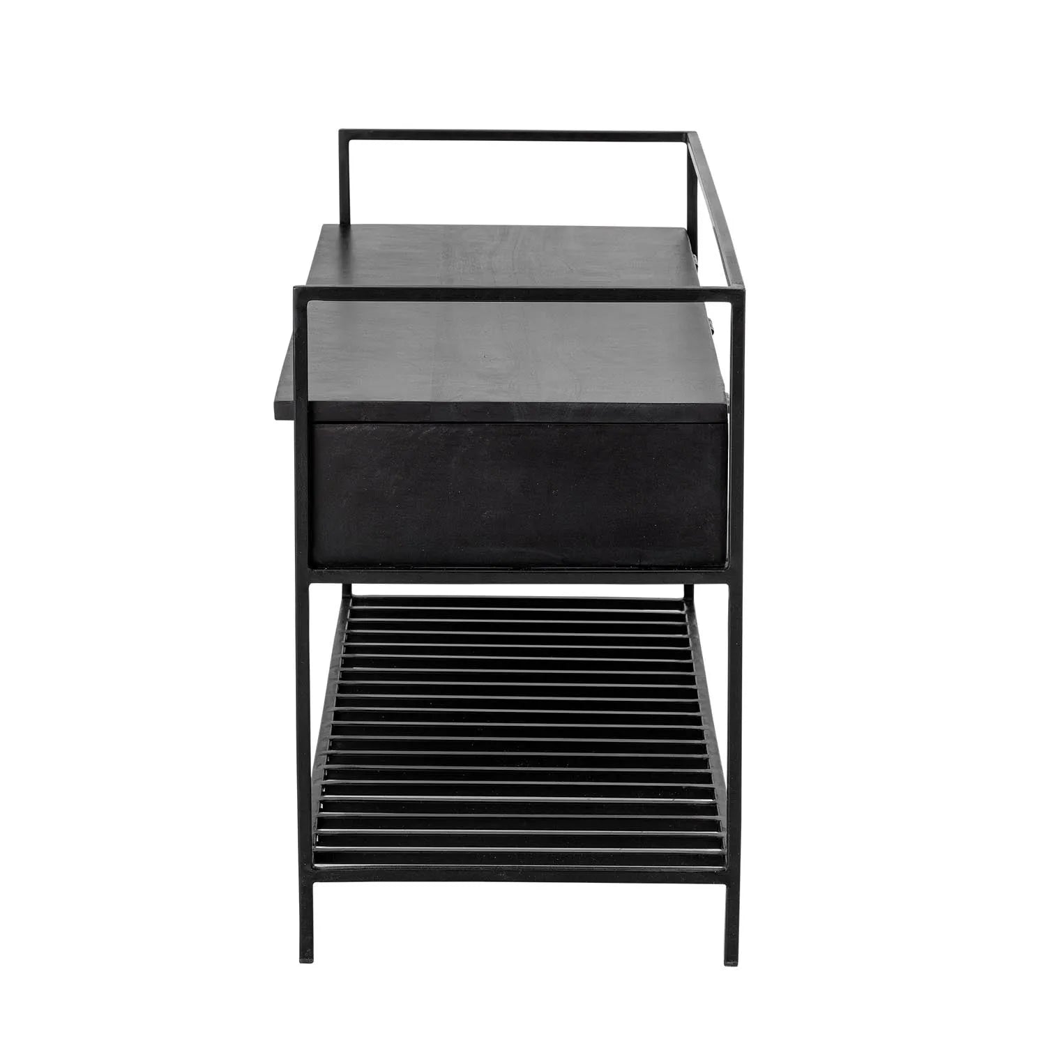 Schwarze Abelone Bank aus FSC-zertifiziertem Mangoholz von Bloomingville, perfekt für moderne und nachhaltige Einrichtung.