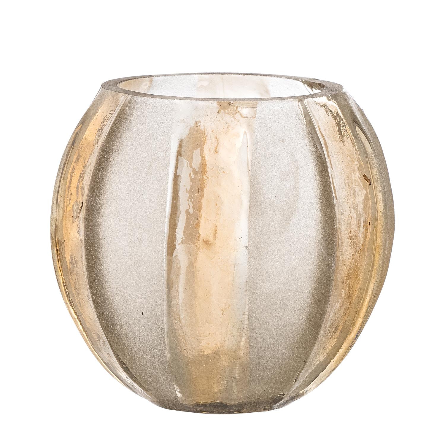 Eleganter Felisia Teelichthalter aus recyceltem Glas, goldene Akzente, nachhaltig, stilvoll, für drinnen und draußen.