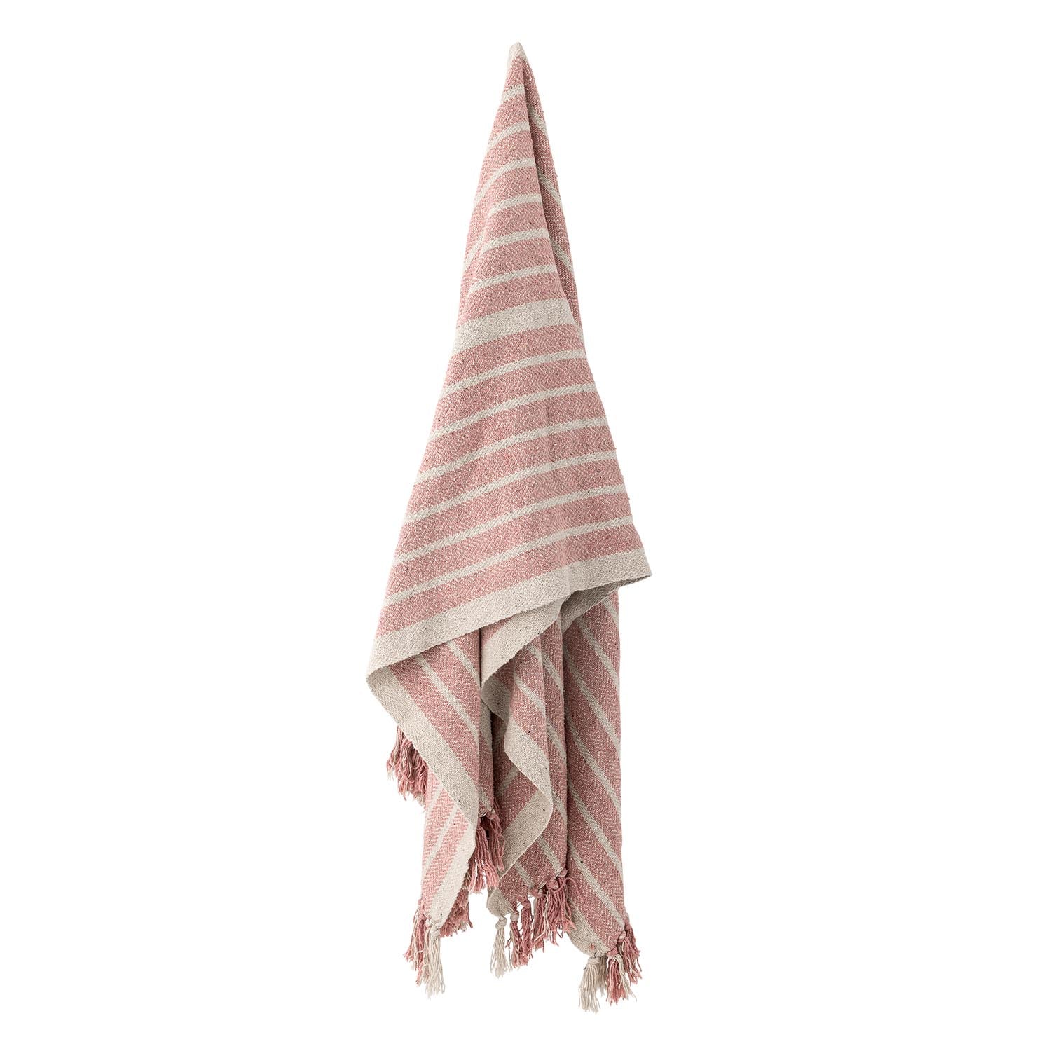 Die Monta Decke in sanftem Rosa von Bloomingville, gefertigt aus recycelter Baumwolle, bietet nachhaltigen Komfort und Stil.