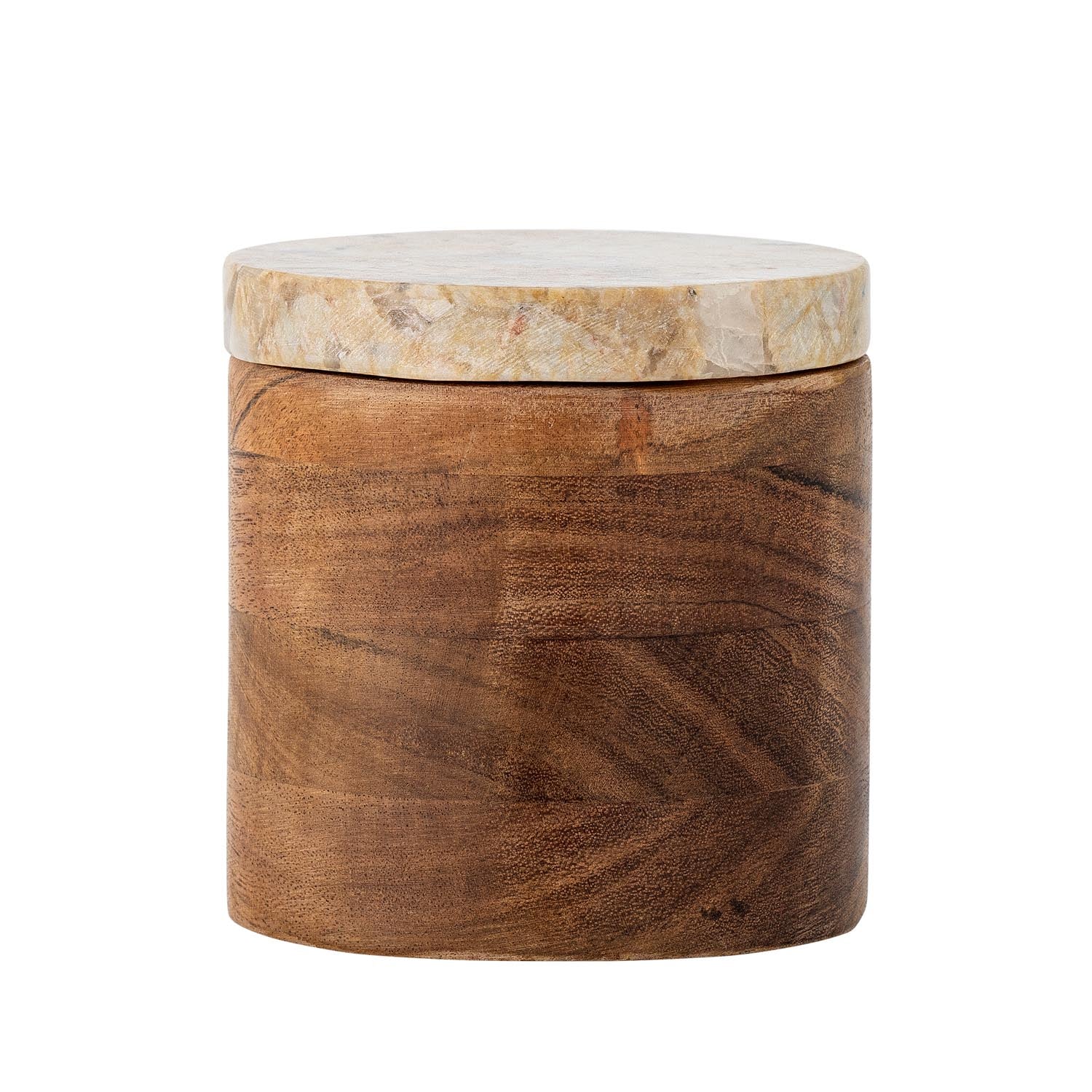 Elegantes Lisanne Gefäß aus FSC®100% Akazienholz mit Marmordeckel. Nachhaltig, vielseitig, ideal für stilvolle Aufbewahrung.