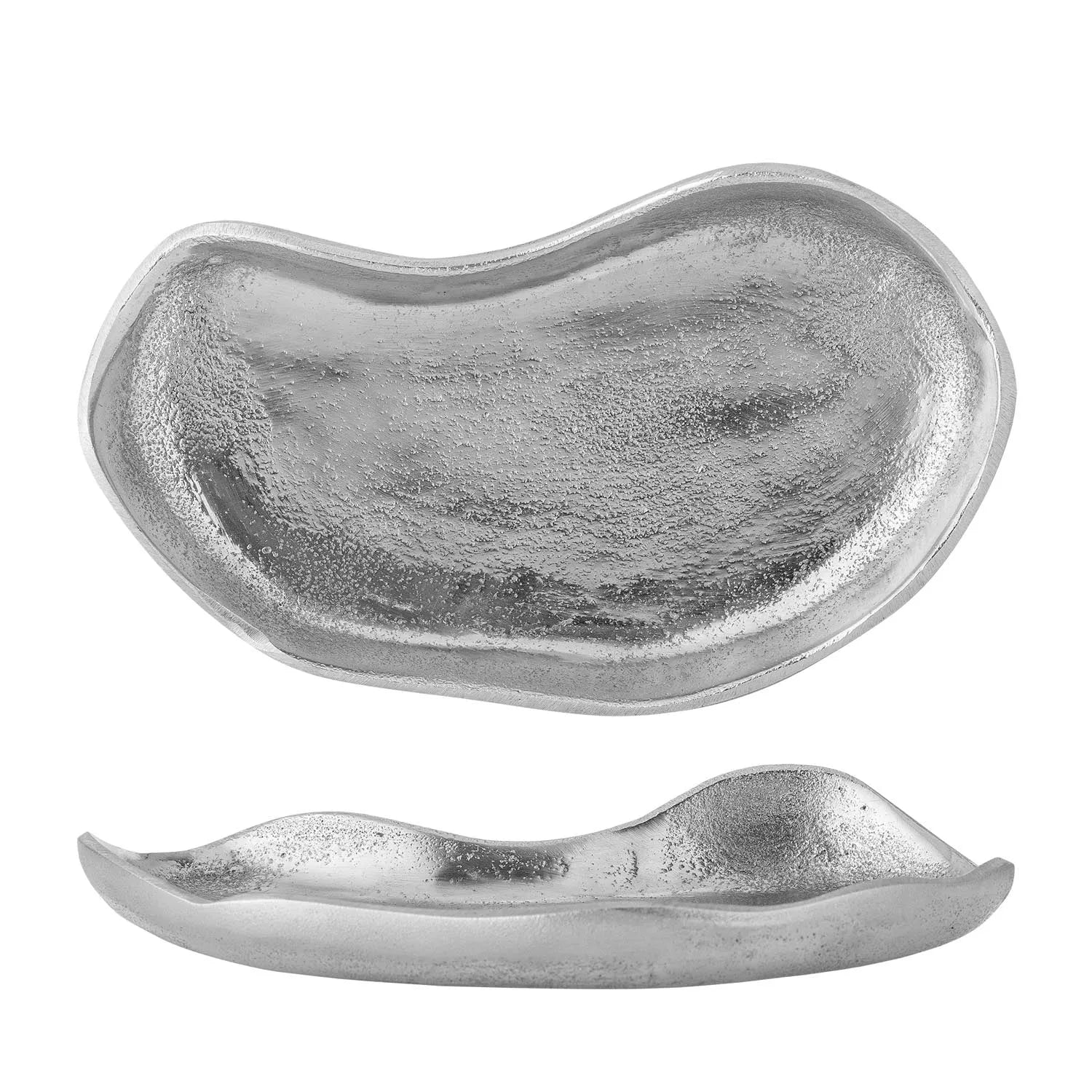 Elegantes Marlice Tablett aus Aluminium, silber, organische Form, skandinavisches Design, vielseitig und stilvoll.