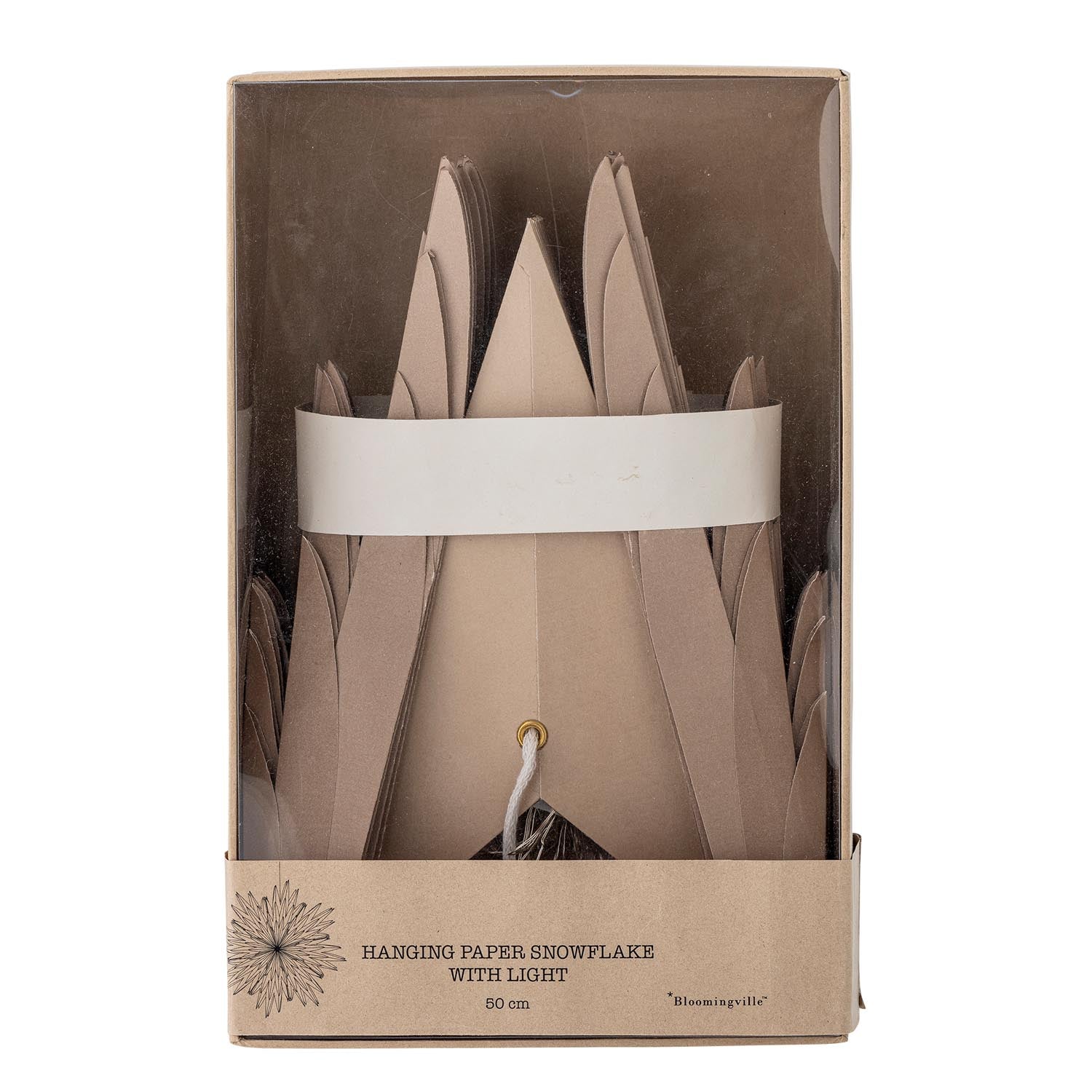 Ein stilvoller brauner Papierstern mit Licht von Bloomingville, ideal für eine warme und einladende Atmosphäre in Ihrem Zuhause.
