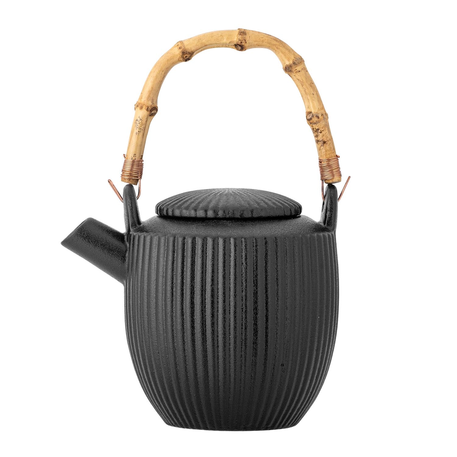 Elegante schwarze Steingut-Teekanne von Bloomingville, ideal für stilvolle Teemomente und modernes Wohndesign.