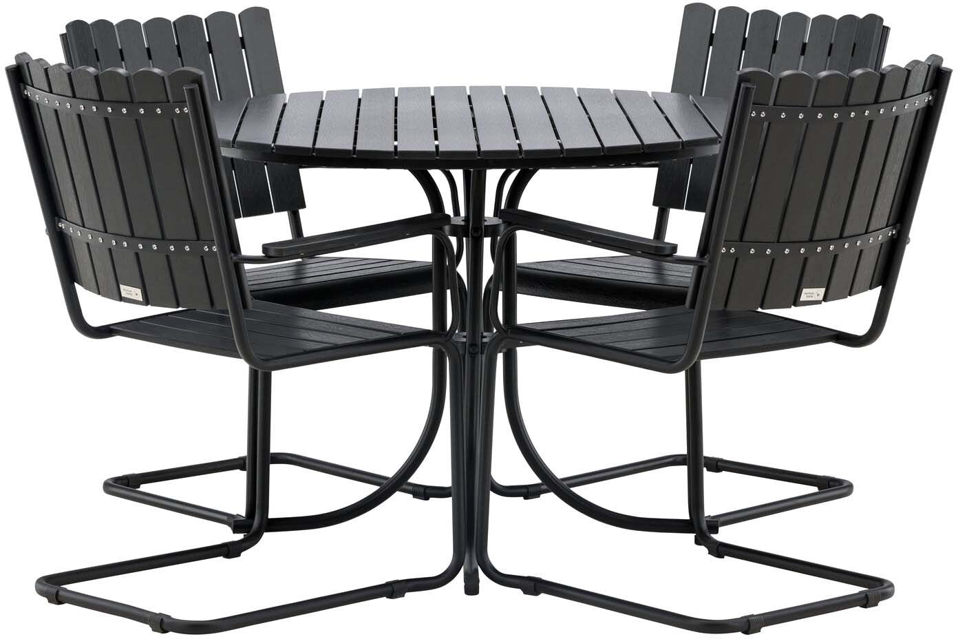 Das Holmsund Outdoor-Tischset von Venture Home bietet stilvolles Design und Komfort für 4 Personen, perfekt für Garten oder Terrasse.