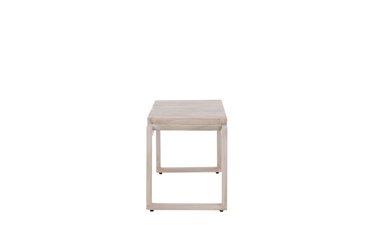 Gartenbank Athena von Venture Home mit schwarzem Aluminiumgestell und gerippter Sitzfläche aus braunem Aintwood, Outdoor-Design.