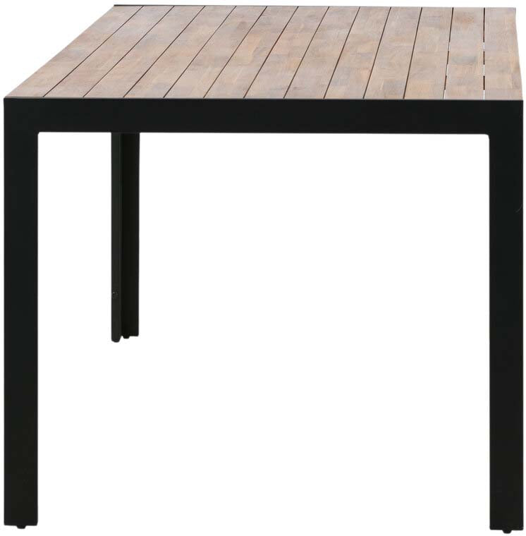Entdecken Sie den BoIS Gartentisch von Venture Home: zeitloses Design, langlebige Akazie und stabile Metallbeine für gesellige Stunden im Freien.