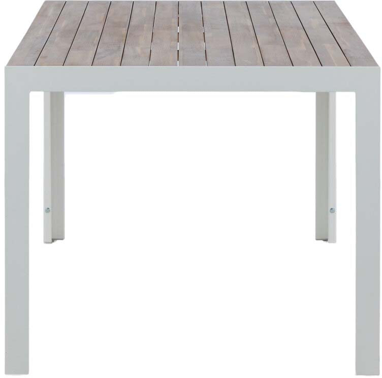 Der Esstisch BoIS von Venture Home kombiniert stilvolles Design mit langlebigem Akazienholz und stabilen Weissmetallbeinen für unvergessliche Gartenmomente.